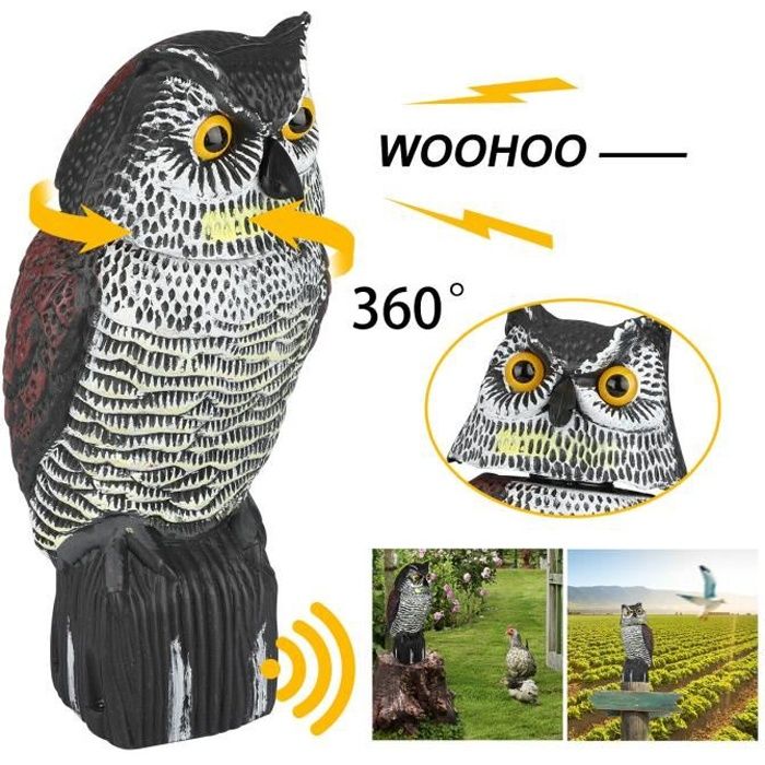Rotierender Eulenvogelscheuche - Realistischer Gartenschutz Aus Grauem Kunststoff