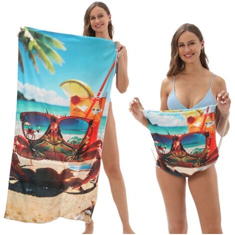 Verwandlungsfähiges Strandtuch 70 X 140 Cm, Krabbe Mit Sonnenbrille – Schnelltrocknender, Saugfähiger Mikrofaser-rucksack