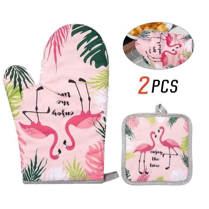 Gants De Cuisine Loveing – Antirutsch-hitzeschutz-handschuhe – 2 Stück – Flamingo-rosa