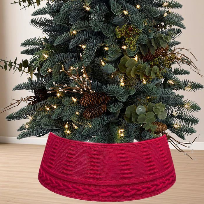 Weihnachtsbaumrock Mich - Höhe 60 Cm - Durchmesser 72 Cm - Faltbar - Gestrickt - Rot - Festliche Dekoration