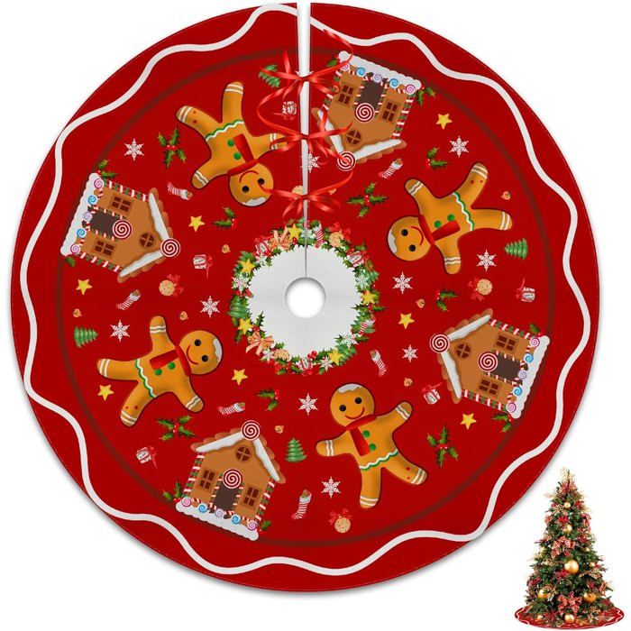 Lebkuchen-weihnachtsbaumrock - Mich - Weihnachtsdekoration - Dominant Rot - Motive Von Häusern, Sternen Und Bäumen