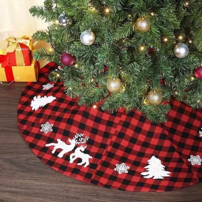 Weihnachtsbaumrock - Elch - Schwarz/rot - 122 Cm - Stickerei Aus Baumwoll-polyester - Vliesstoff