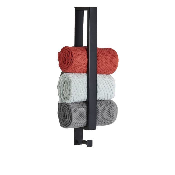 Schwarzer, Mattierter, Bohrfreier Handtuchhalter – Stange Aus Edelstahl 304 – Mit Haken – Selbstklebend, 40 Cm