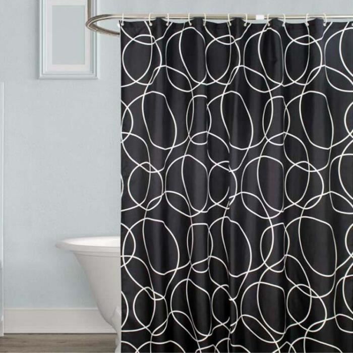Schwarzer, Wasserdichter Duschvorhang 120x200 Cm, Mit Dekorativem Weißen Kreismotiv Aus Polyester.
