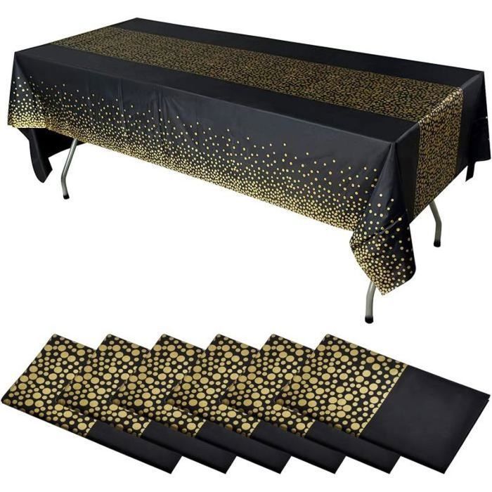 Nappe De Fête 8-teilig, Schwarz Und Gold, Einweg Für Rechteckige Tische – Konfetti- Und Goldpunktmuster – 137 X 274 Cm – Schwarz – 8