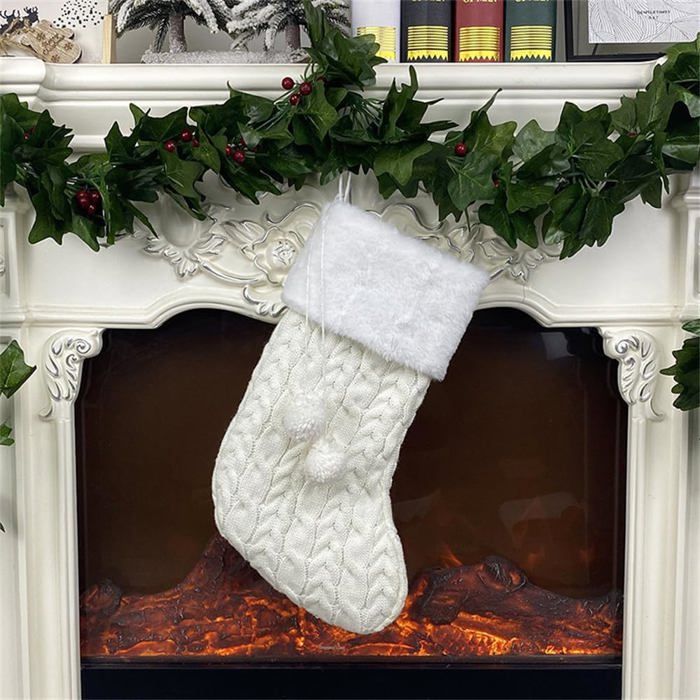 Dekorative Weihnachtsstrümpfe Mich – Personalisierbar – 40,64 Cm X 17,8 Cm – Weiß – Dicker Stoff