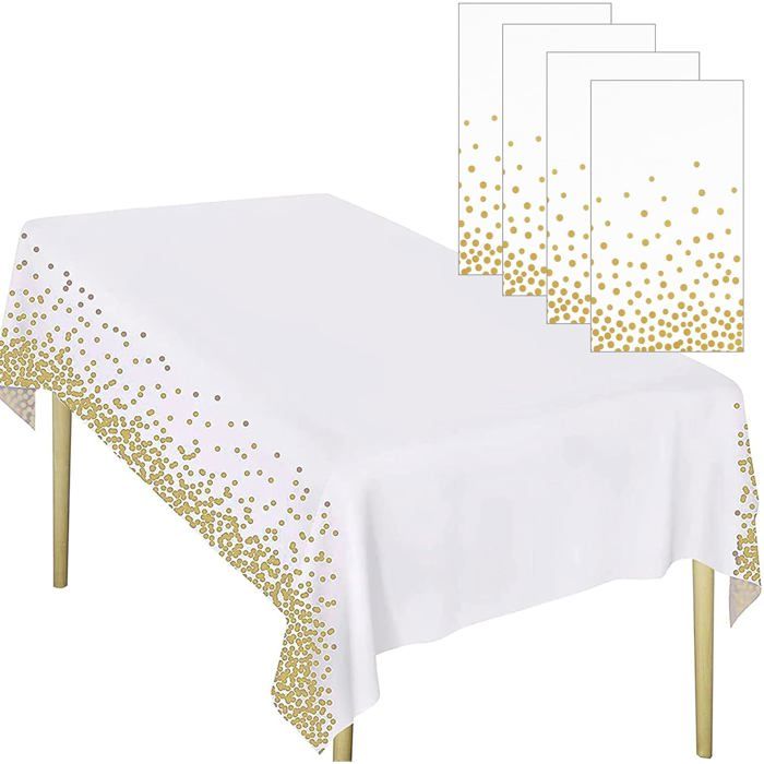 4-teilige Wiederverwendbare Tischdecke Mit Goldenen Punkten Für Feiern – Einweg-tischdecke Für Hochzeiten (137 X 274 Cm)