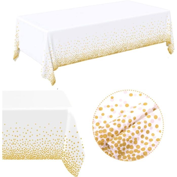 Einweg-tischdecke Für Geburtstage, 2 Stück - 273x138 Cm, Rechteckig, Wasserdicht Mit Goldenen Punkten, Ideal Für Buffets Und Feiern.