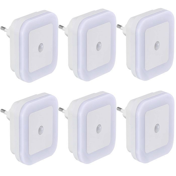 Quadratische Steck-nachtlampe – Schaltet Sich Je Nach Umgebungslicht Automatisch Ein Und Aus (6 Weiße Leds)