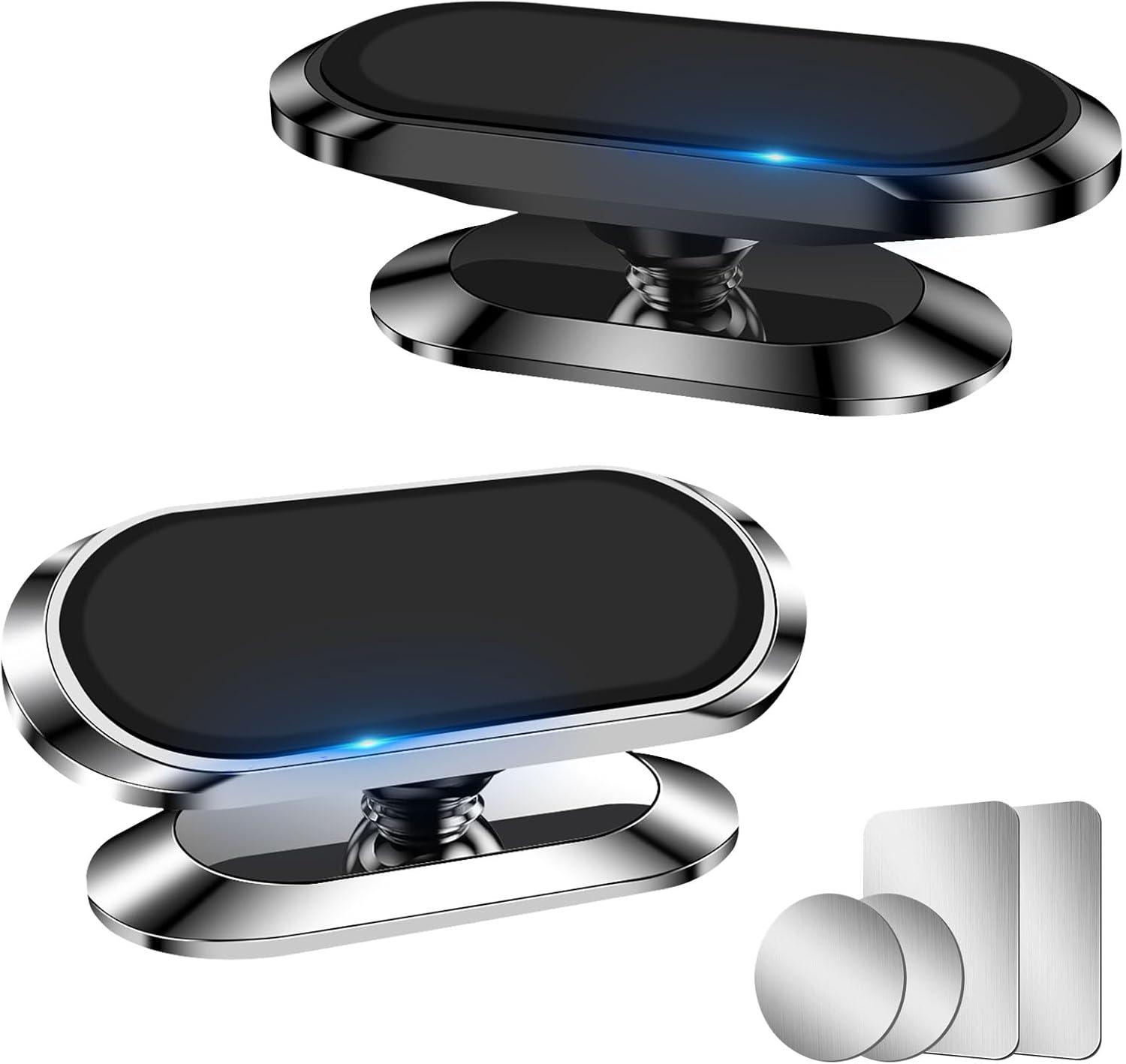 Magnetische Autohalterung Fürs Handy, 360° Drehbar, 8 Starke Magnete, Universelle, Tragbare Magnetische Handyhalterung Aus Aluminiumlegierung (2 Stück) Silber + Schwarz