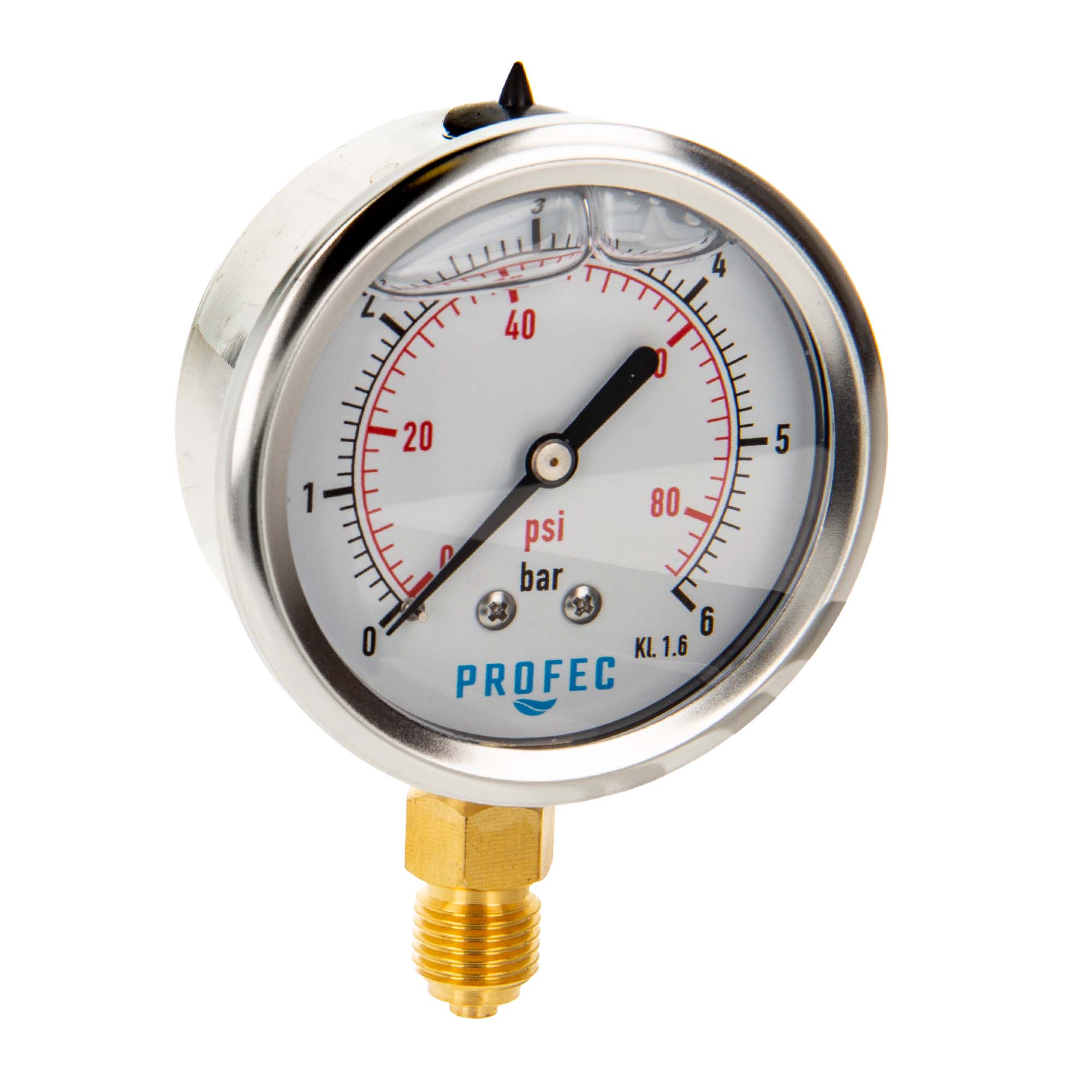 Profec Manometer 0 - 6 Bar, Glyzeringefüllt, Ø 63 Mm, 1/4 Zoll Anschluss Nach Unten Radial, Überdruck-manometer