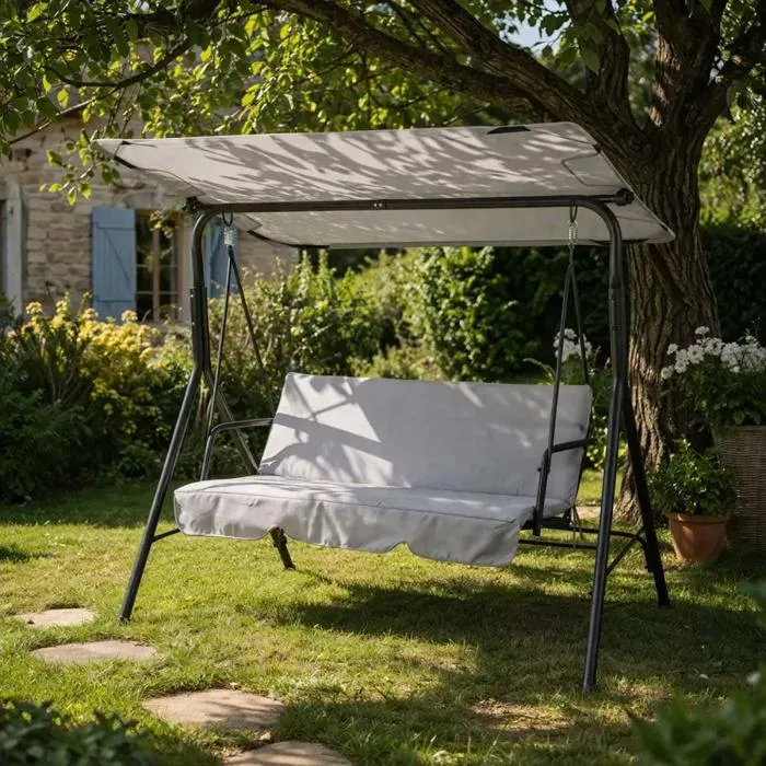 Freistehende 3-sitzer-gartenschaukel Mit Dach, Grau, 175 X 151 Cm