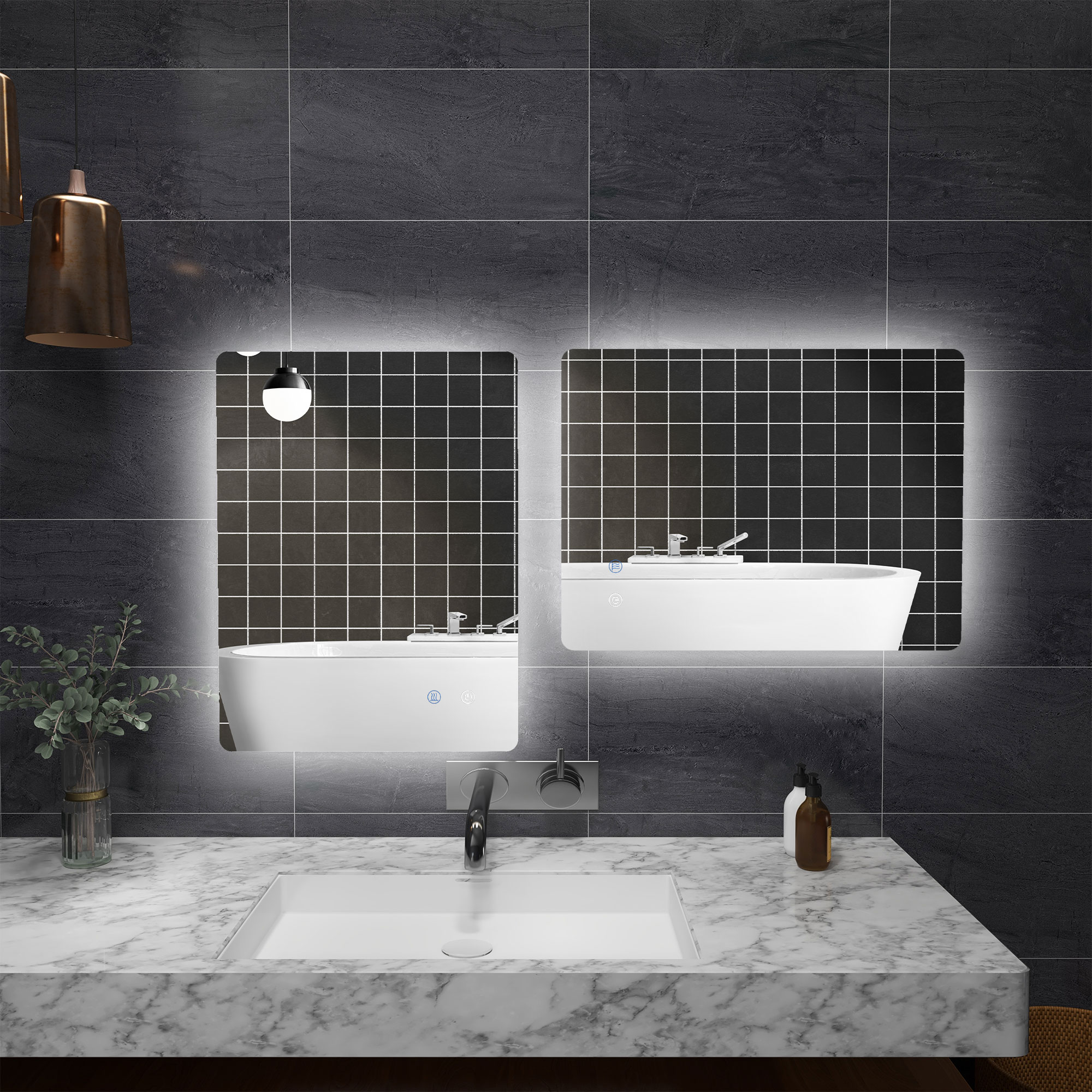 Led-badezimmerspiegel, 70 X 50 Cm, 3 Farben, 3000 K–6500 K, Touch-schalter, Hinterleuchteter Wandspiegel Mit Einstellbarer Helligkeit, Memory-funktion Und Antibeschlagfunktion, Ip44
