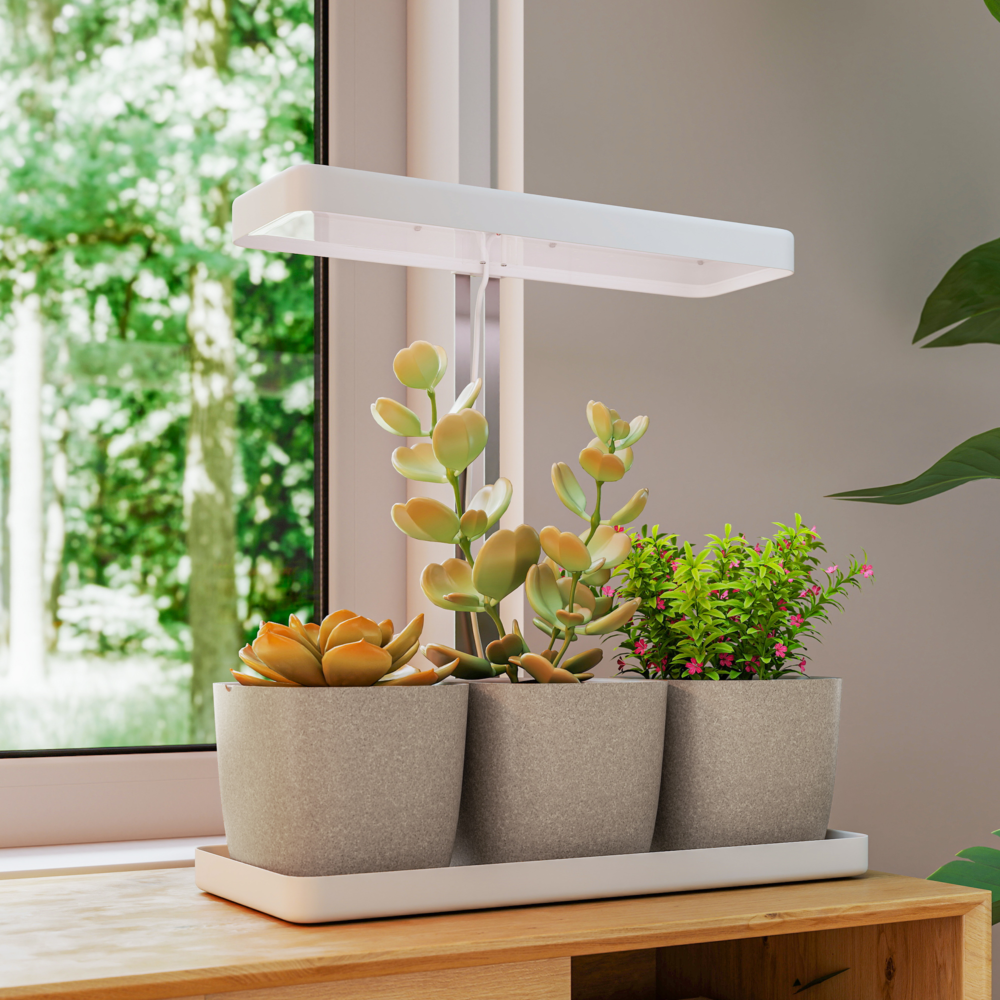 Pflanzenlampe Mit 42 Leds, 3 Töpfen, 8/12/16/24-stunden-timer, 5 Helligkeitsstufen, Höhenverstellbar, Vollspektrum-pflanzenlampe Für Den Innenbereich Mit Automatischer Ein-/ausschaltfunktion, 3500 K