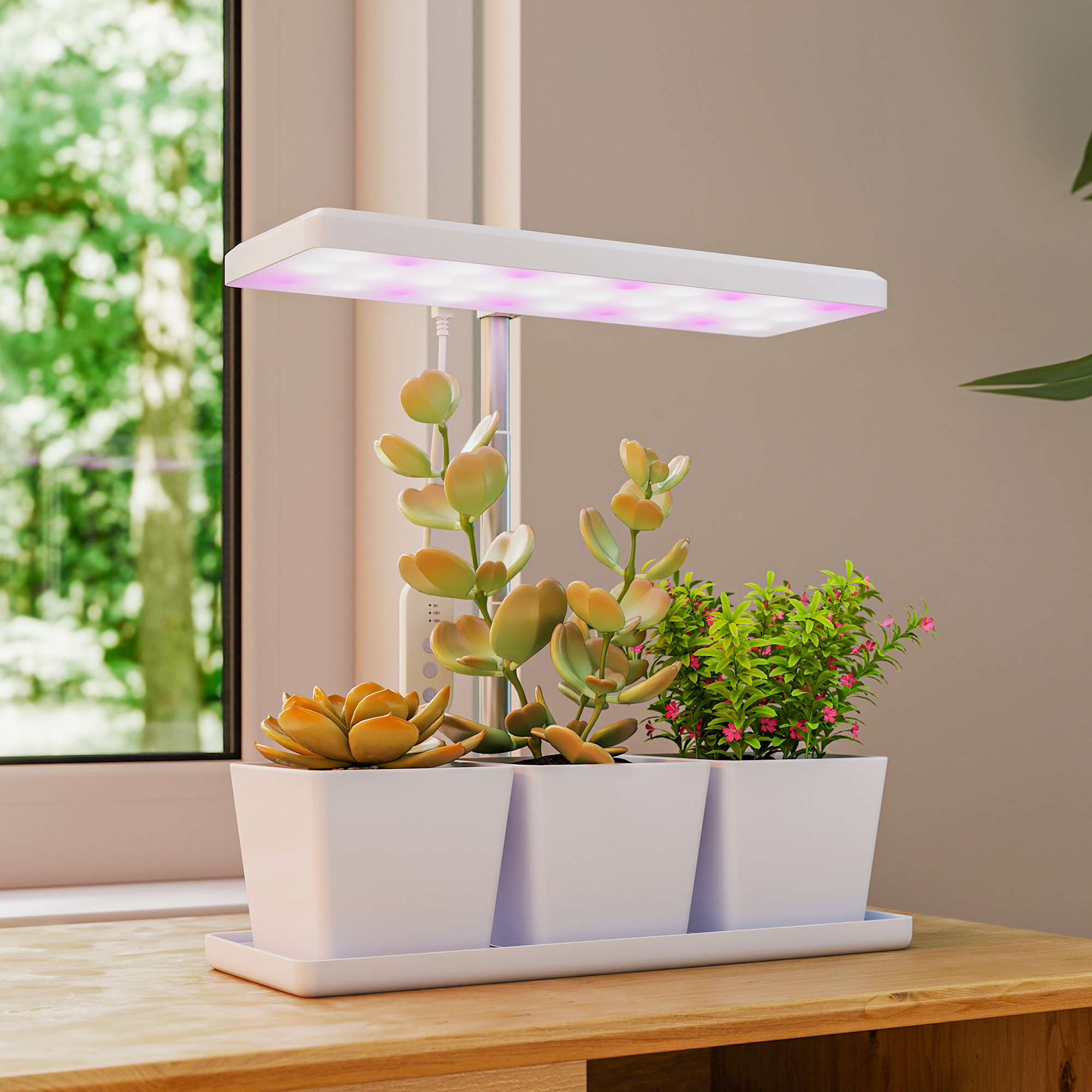 Pflanzenlampe Mit 30 Leds, 3 Töpfen, 8/12/16/24-stunden-timer, 5 Helligkeitsstufen, Höhenverstellbar, Vollspektrum-pflanzenlampe Für Den Innenbereich Mit Automatischer Ein-/ausschaltfunktion, 3500 K