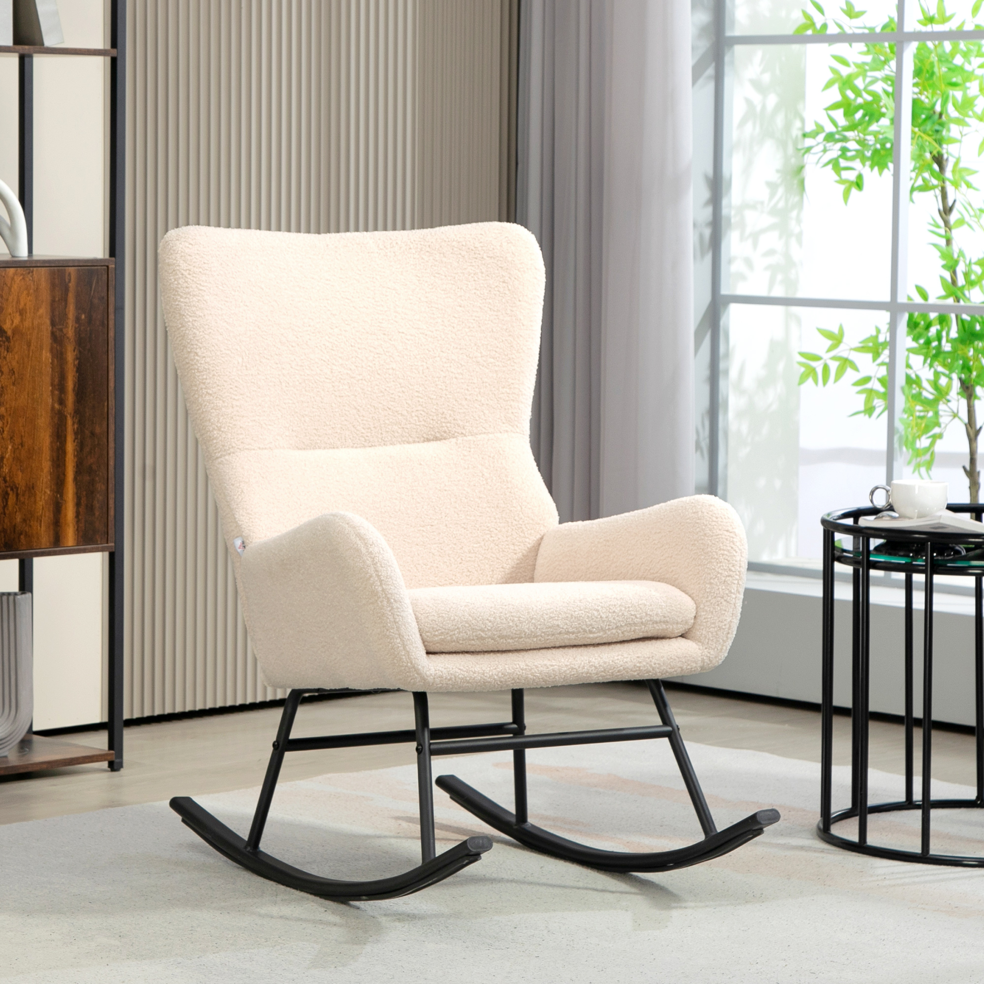 Schaukelstuhl Mit 10 Cm Dicker Sitzfläche, Gebogenen Stahlbeinen, Beige Und Schwarz