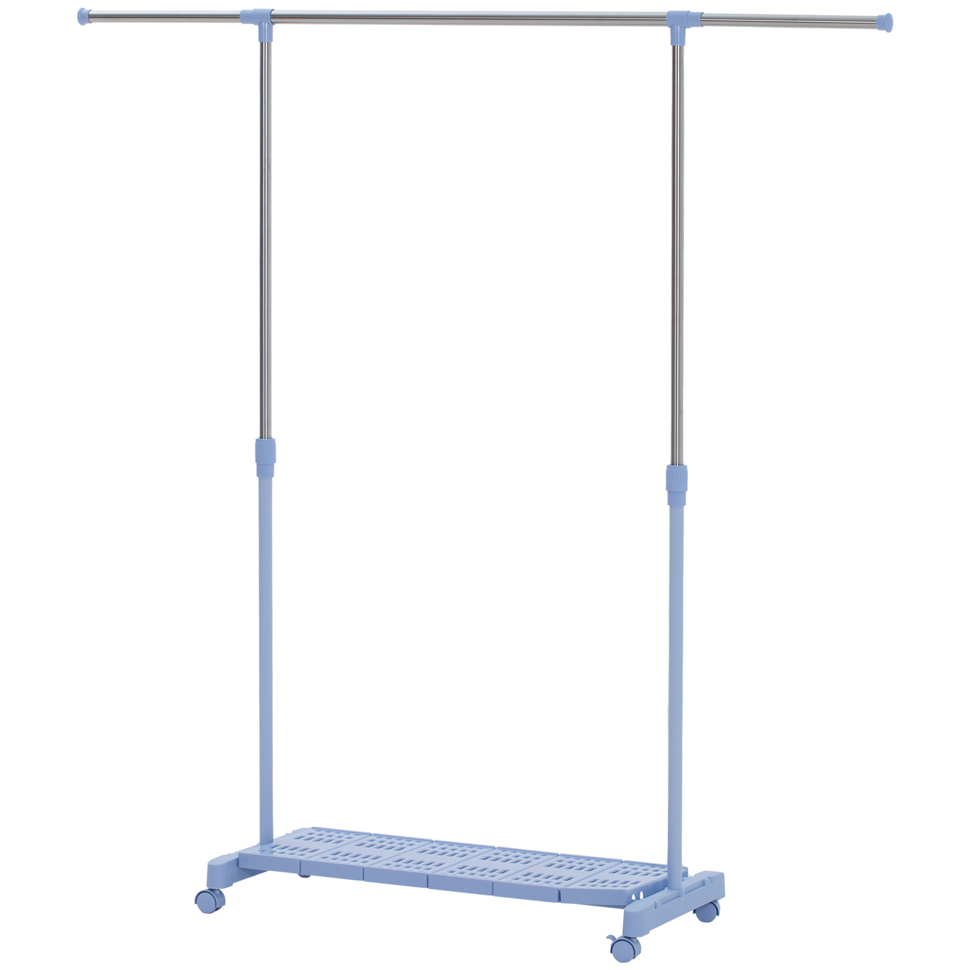 Ausziehbarer Wäscheständer Mit Rollen, Edelstahlstange Und Schuhablage, 159 X 42 X 168 Cm, Blau Und Silber