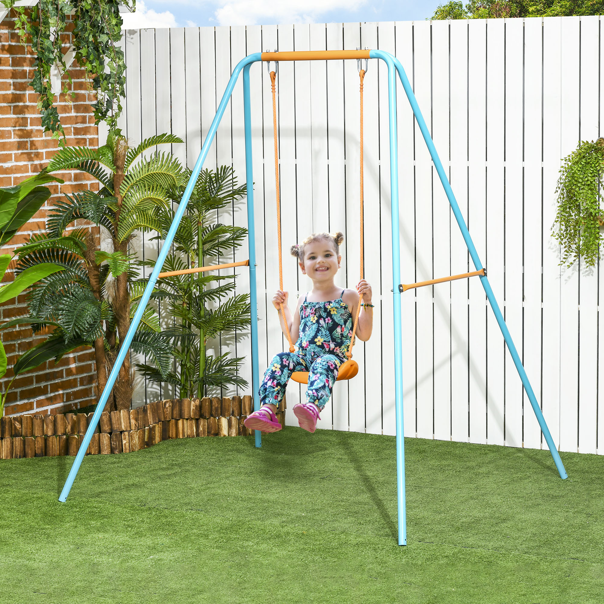 Gartenschaukel Für Kinder Von 3–8 Jahren, Aus Stahl Und Pe, Mit Sitz Und Heringen, 163 X 145 X 181 Cm, Blau Und Orange
