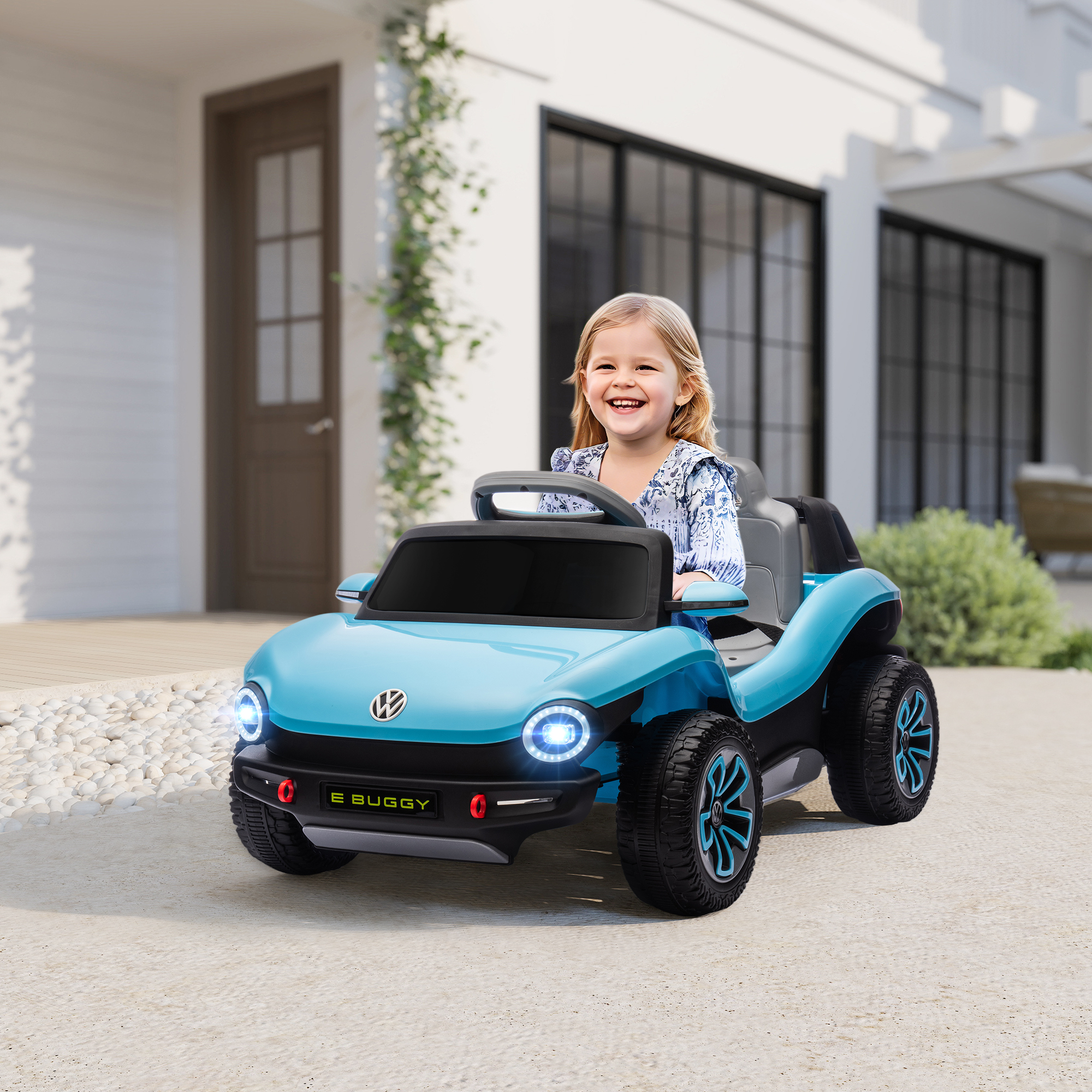 Elektroauto Für Kinder Ab 3 Jahren, Volkswagen E-buggy 12v Mit Fernbedienung, 2,4-ghz-rädern Mit Federung, Blau
