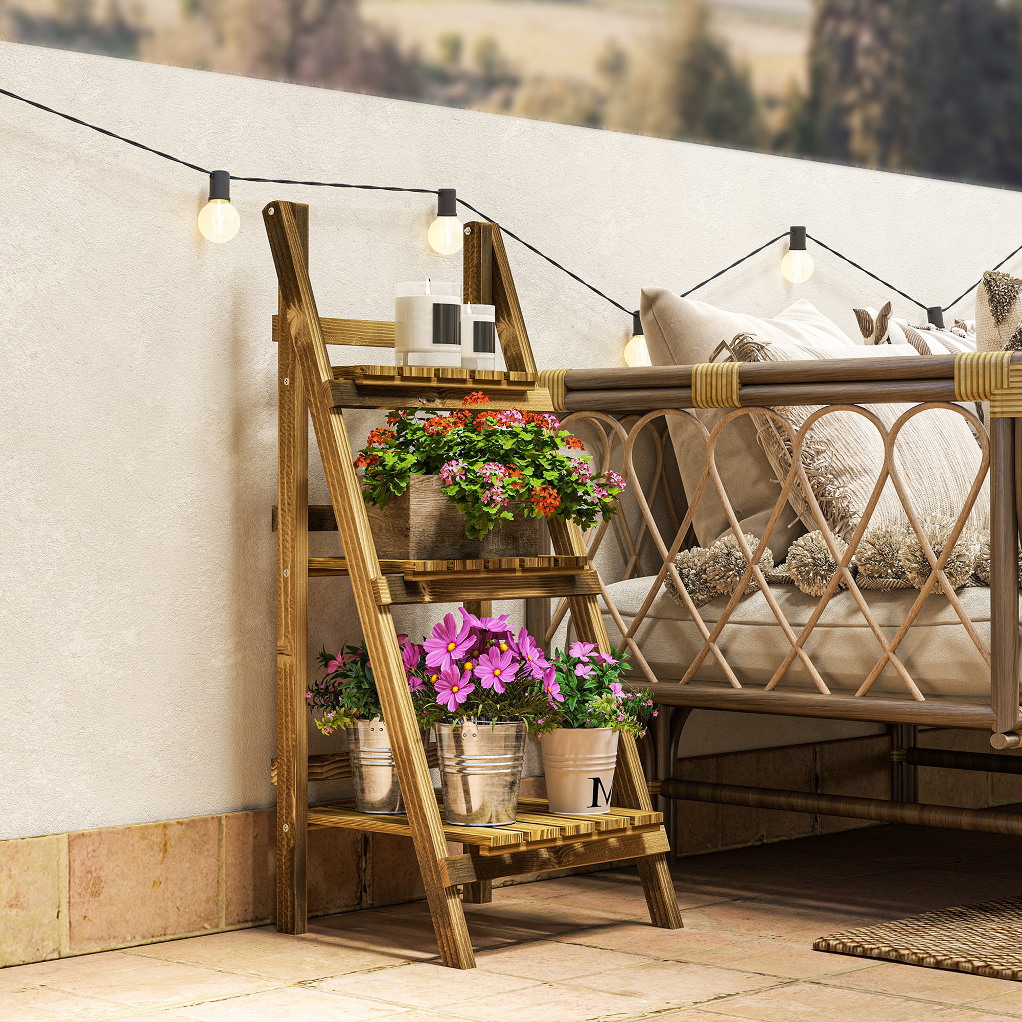 Dreistöckiges Pflanzenregal Aus Holz, Faltbar, Blumentopfhalter, 40 X 37 X 93 Cm, Natur