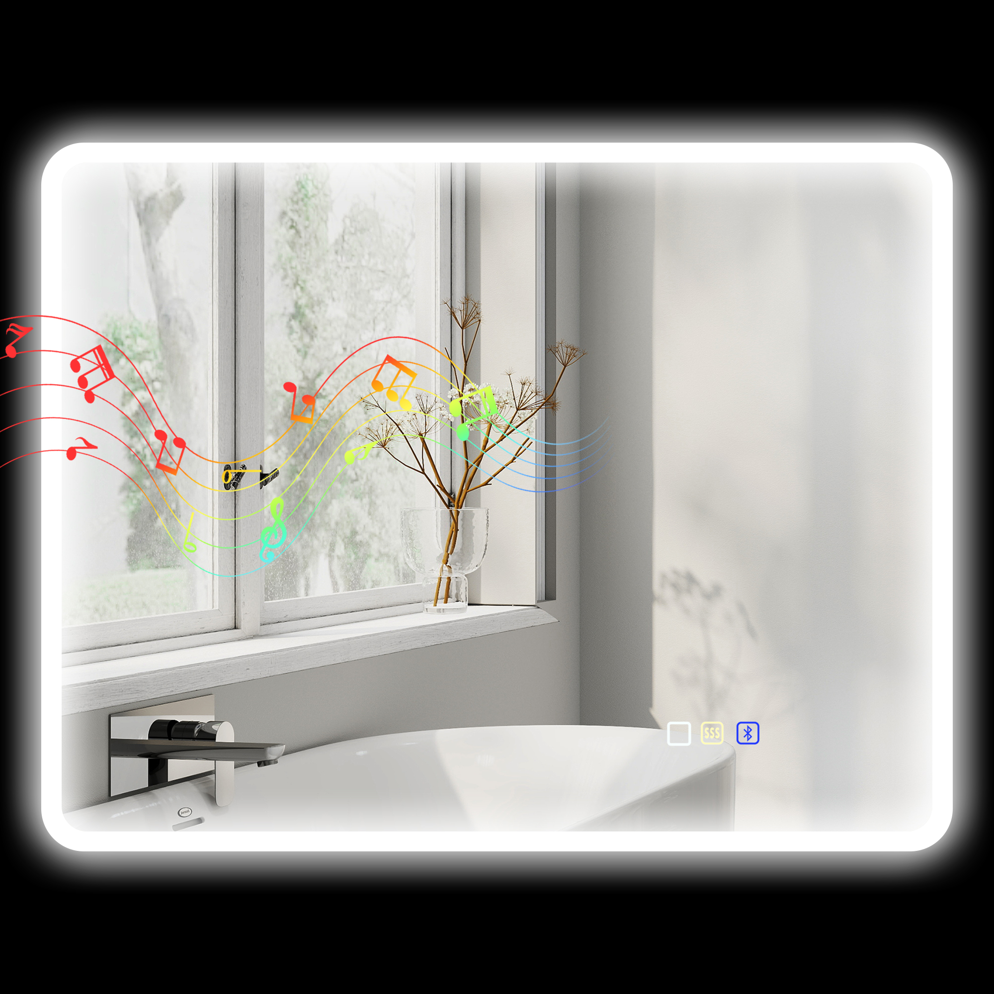 Led-badezimmerspiegel Mit Bluetooth, 70 X 90 Cm, Touch-schalter, Einstellbare Beleuchtung, 3 Farben, Antibeschlagfunktion, Memory-funktion, Silber