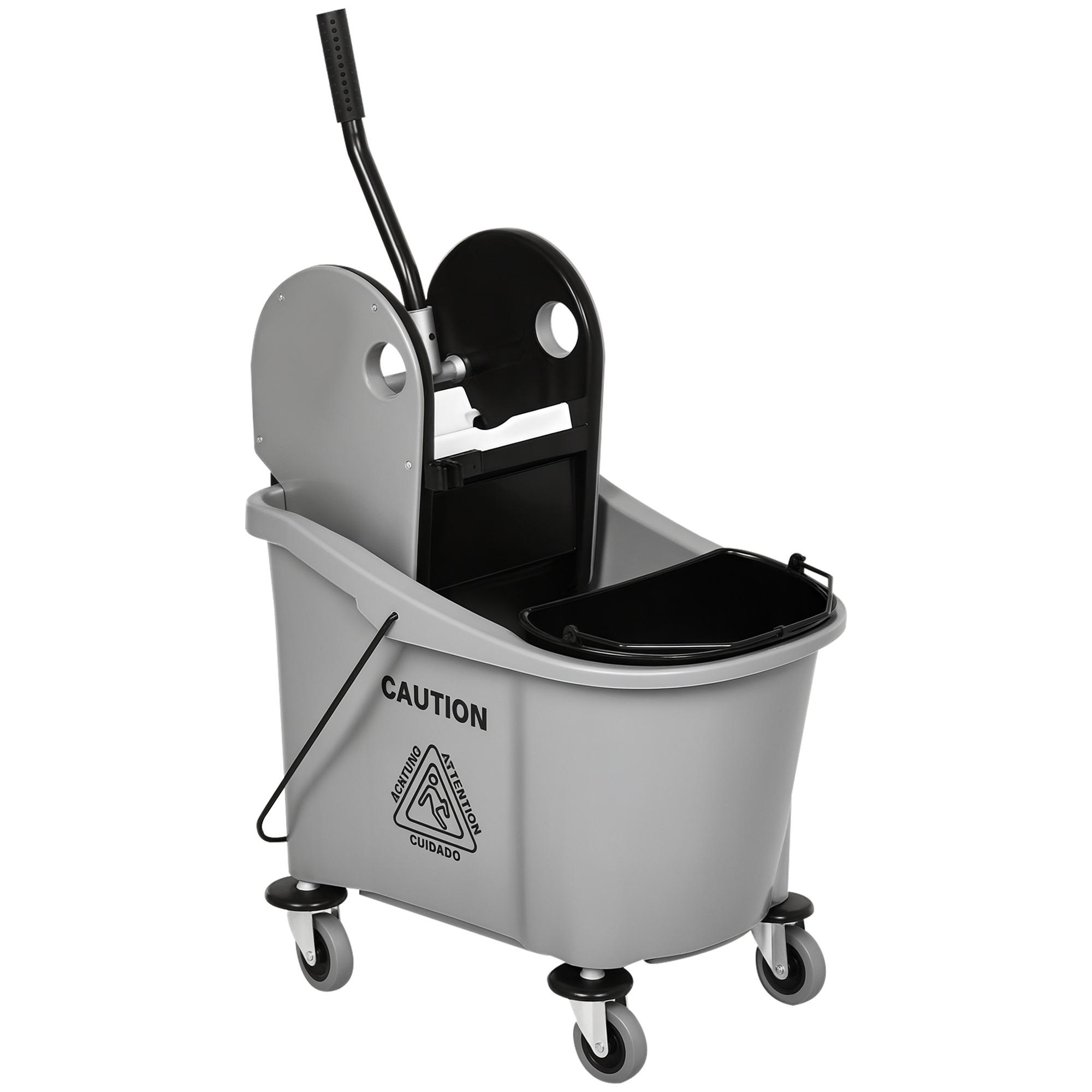 36-liter-wischeimer Mit Rollen, Reinigungswagen Mit Druckauswringer Und 2 Separaten Eimern, 54 X 41 X 91,5 Cm, Grau