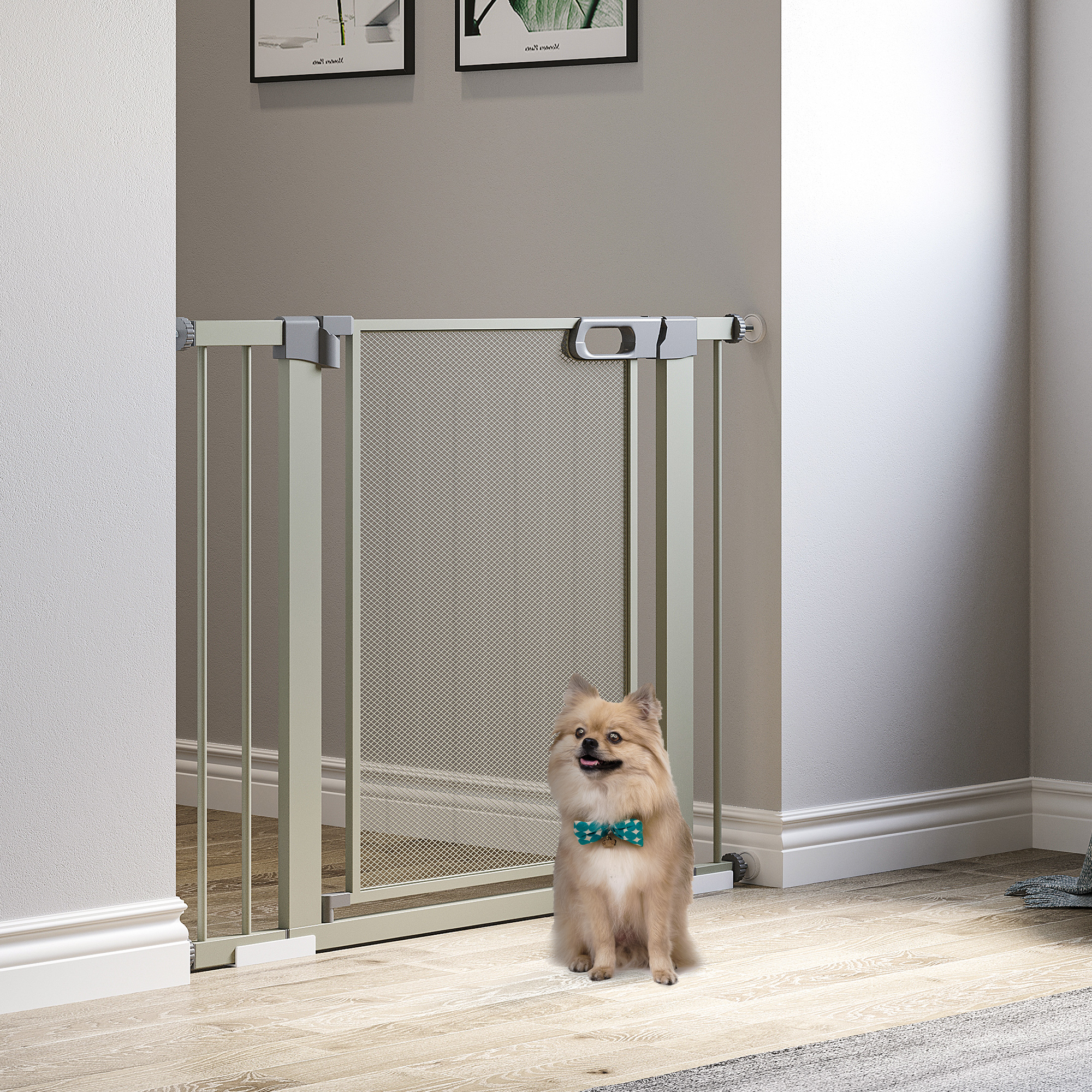 Pawhut Haustier-sicherheitsgitter Mit Automatischem Doppelverschluss, Breite 75–103 Cm, Grau