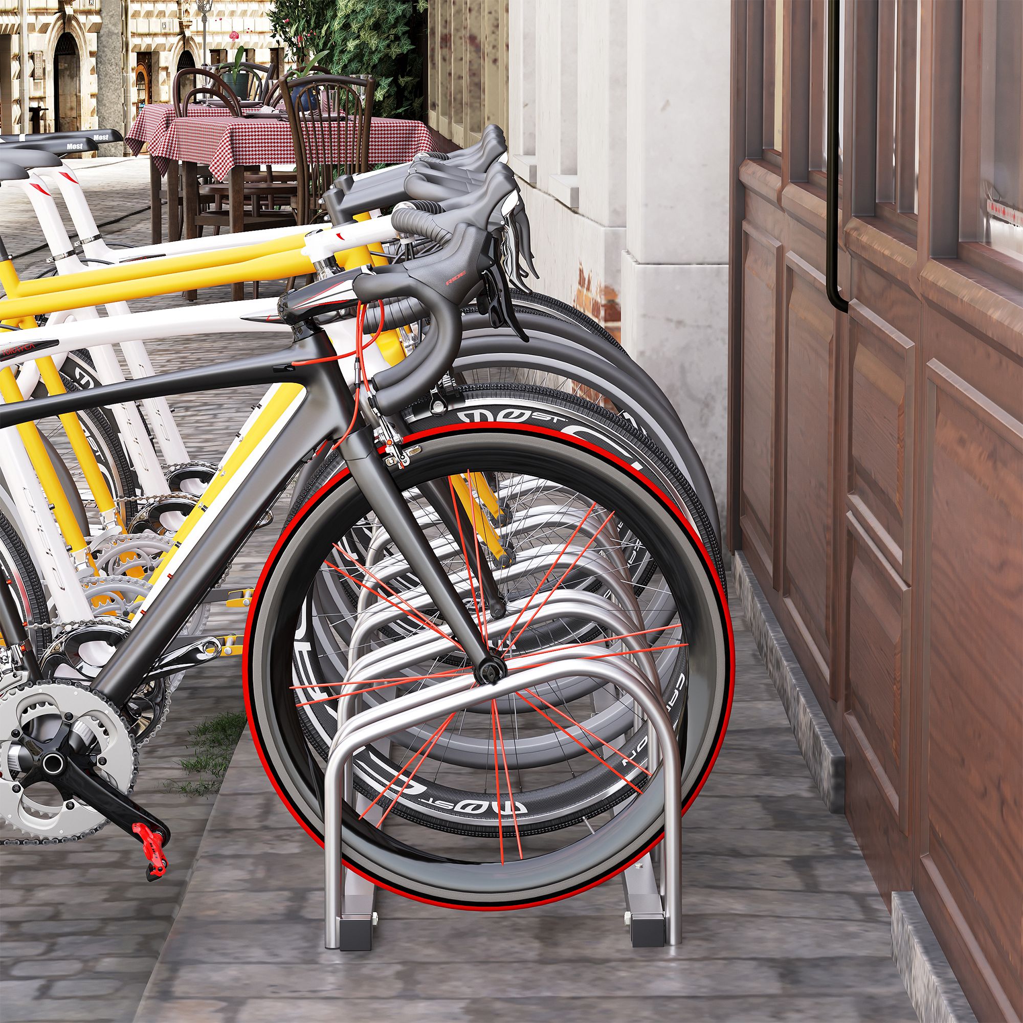 Fahrradparkständer Für 6 Fahrräder, Stahlständer Zur Stand- Oder Wandmontage, 179 X 33 X 27 Cm, Silber