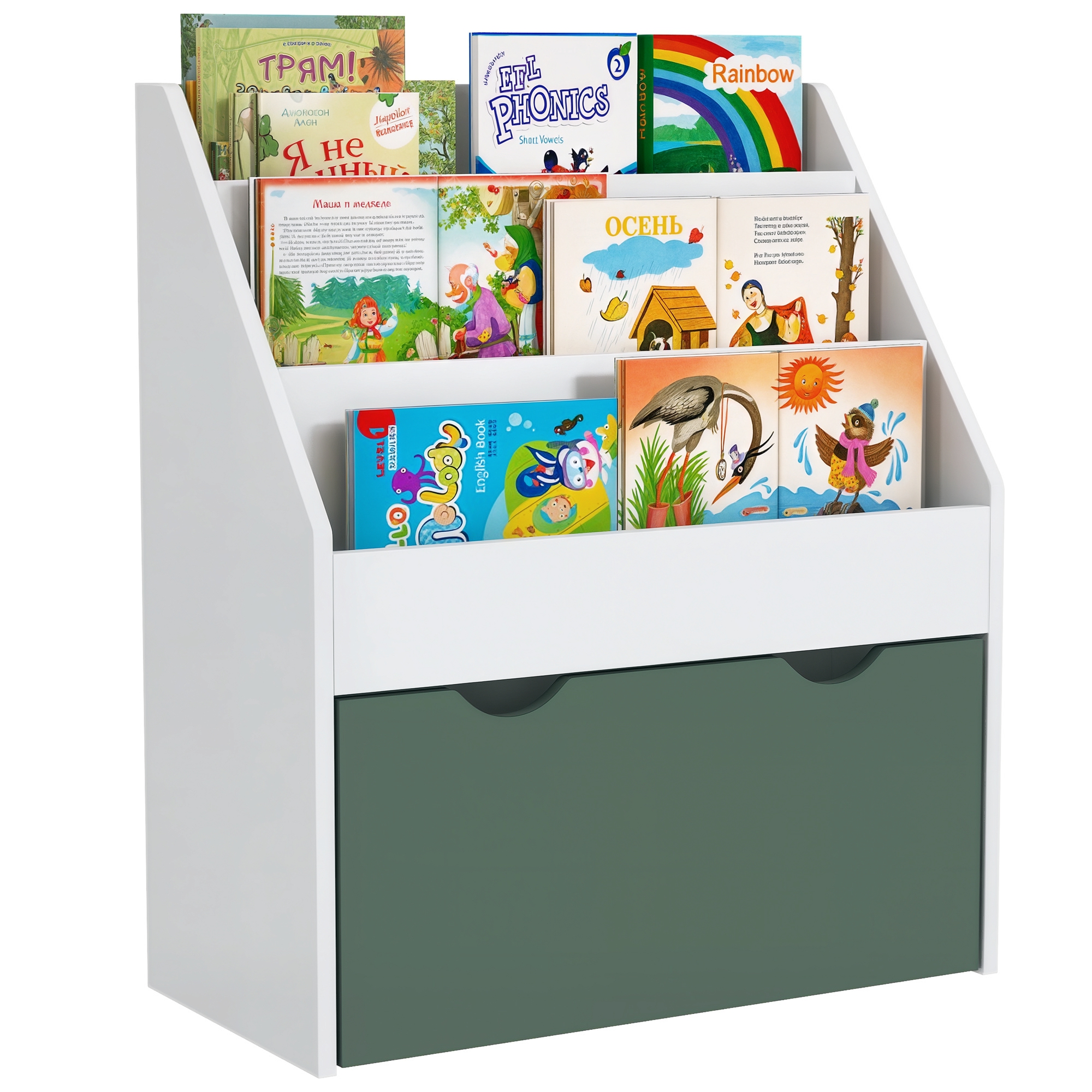 Kinder-mehrzweckregal Mit 3 Ablagen Und Einer Schublade, 62,5 Cm (l) X 30 Cm (b) X 70 Cm (h), Grün