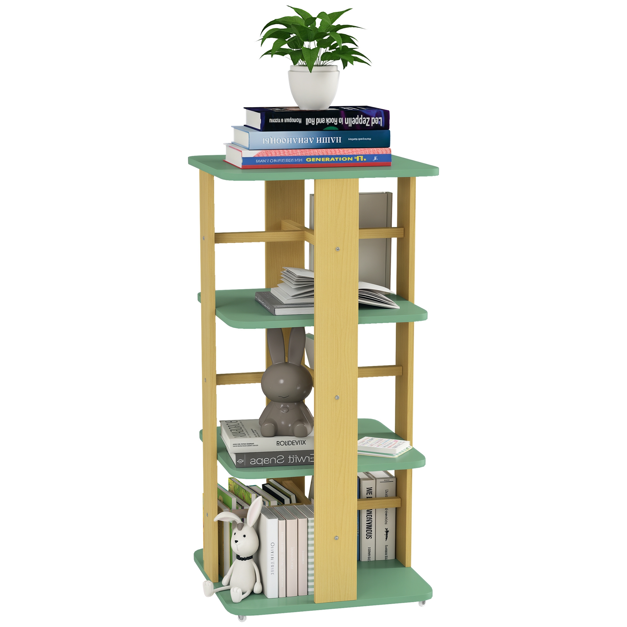 Kinderbücherregal Mit Rollen, 3-stöckige Aufbewahrungsmöglichkeit Für Kinderbücher, Ideal Für Spielzimmer Und Kinderzimmer, Grün