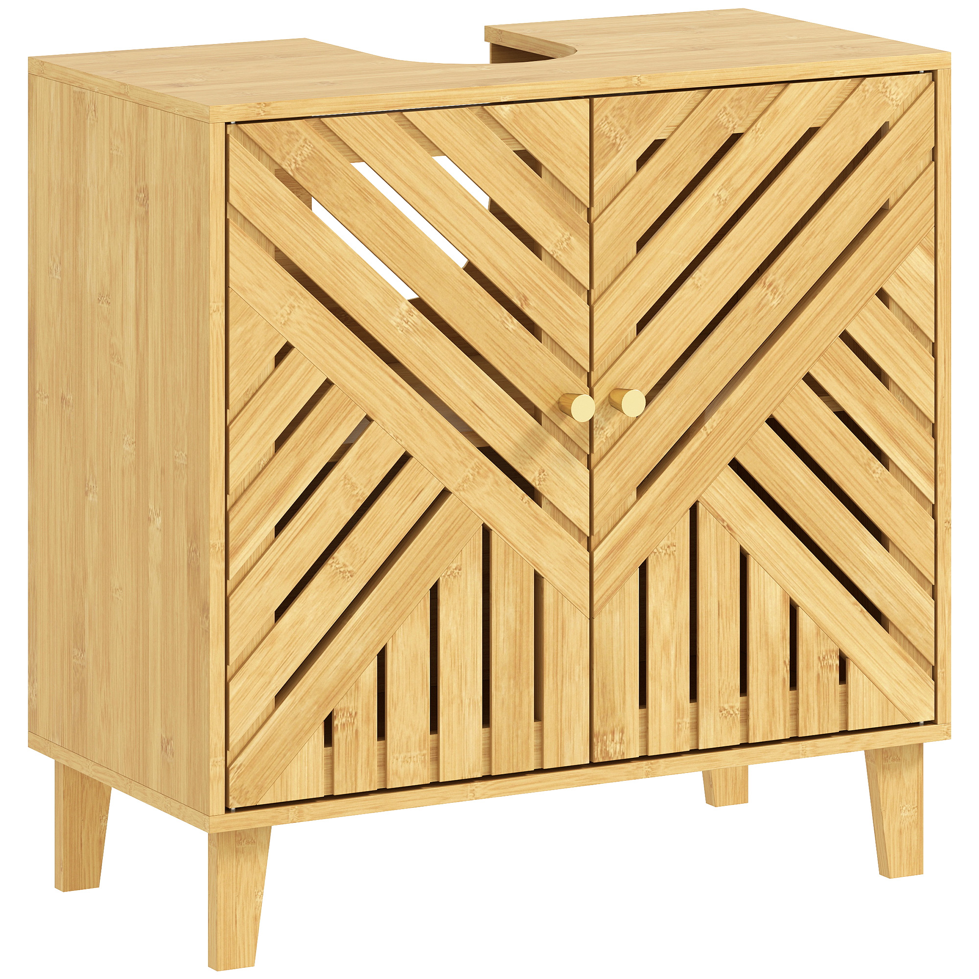 Unterschrank Aus Bambus Mit 2 Lamellentüren Und Verstellbarem Einlegeboden Für Freistehende Spülbecken, 60 X 30 X 60 Cm, Natur