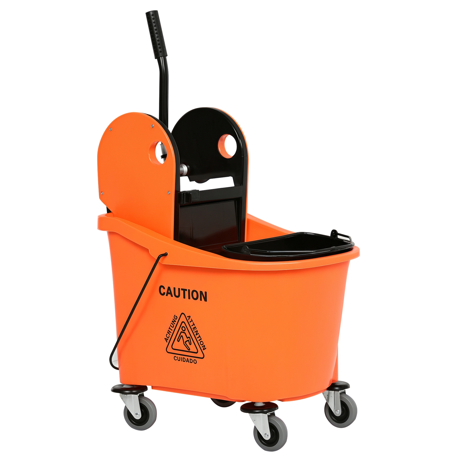 Professioneller 36-liter-wischeimer, Bodenreinigungswagen Mit Manueller Auswringvorrichtung Und 2 Eimern, Orange Und Schwarz