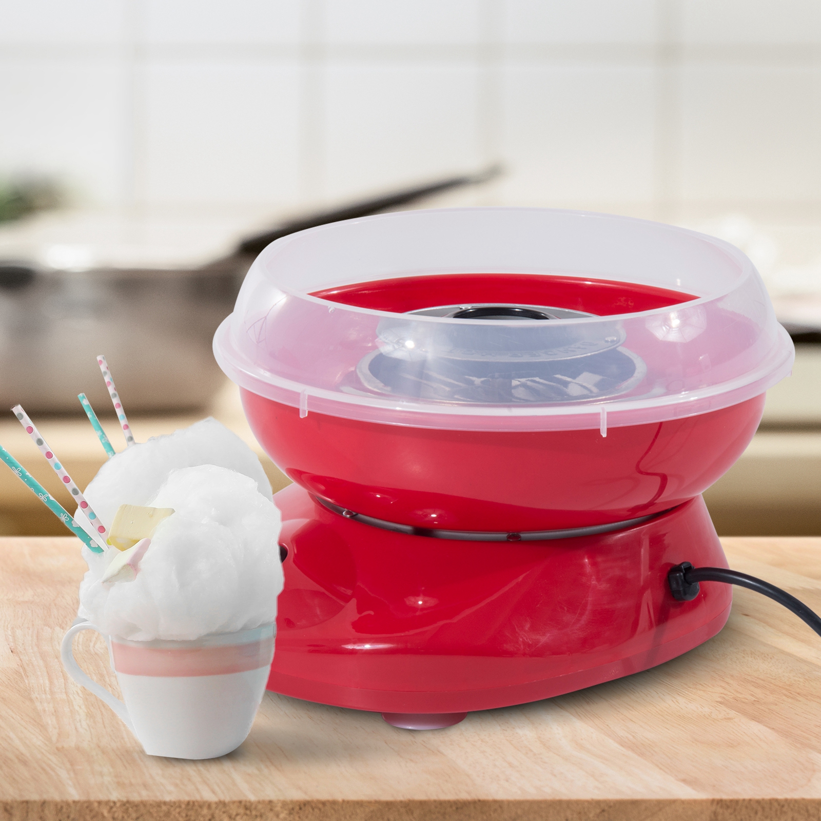 Homcom Zuckerwattemaschine Für Den Heimgebrauch, Polypropylen, Edelstahl Und Aluminium, 450–550 W, 27 X 26 X 18 Cm, Rot