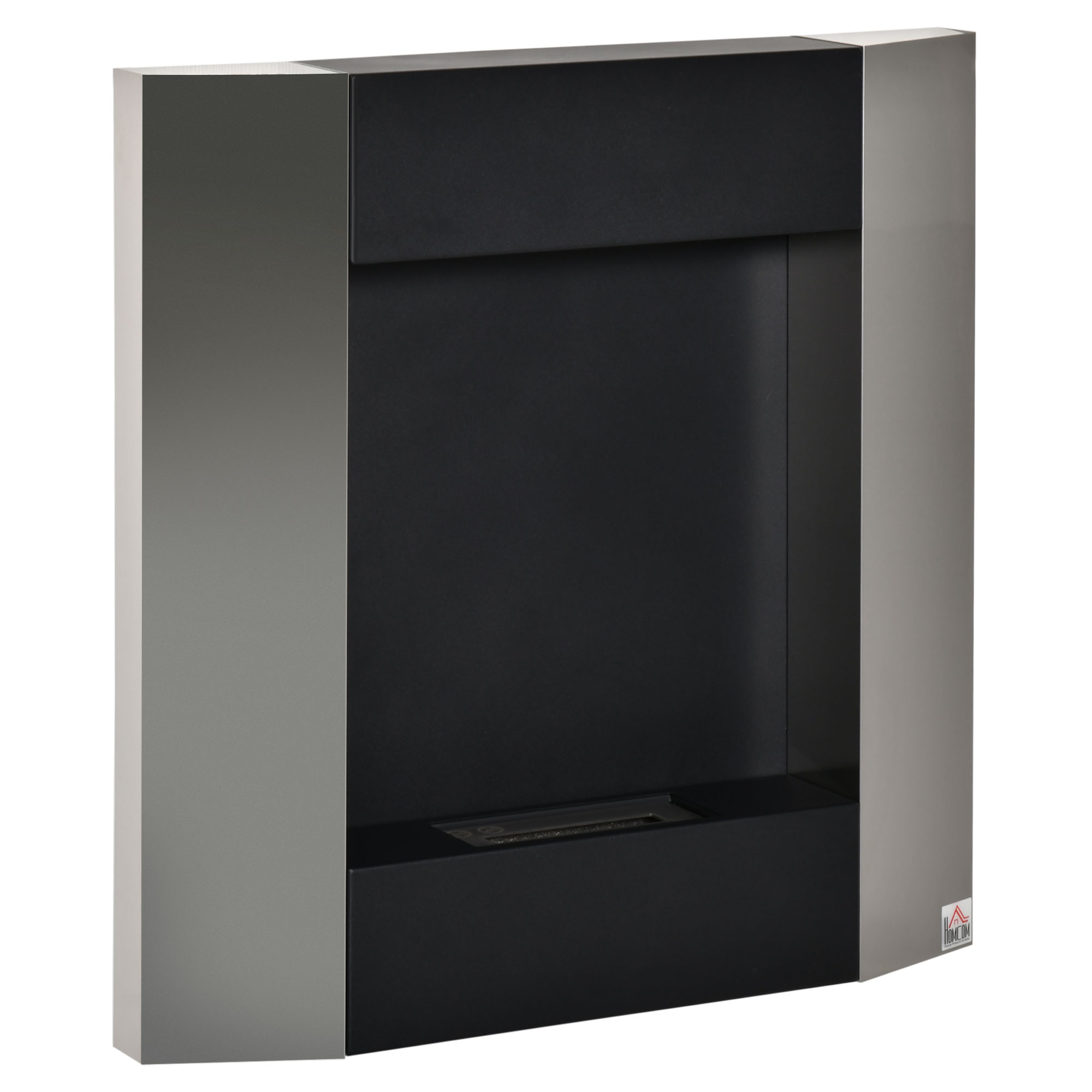 Wandmontierter Bioethanolkamin Mit 0,7-liter-tank Und 20 M² Abdeckung, Stahl, 72 X 11 X 72 Cm, Silber Und Schwarz