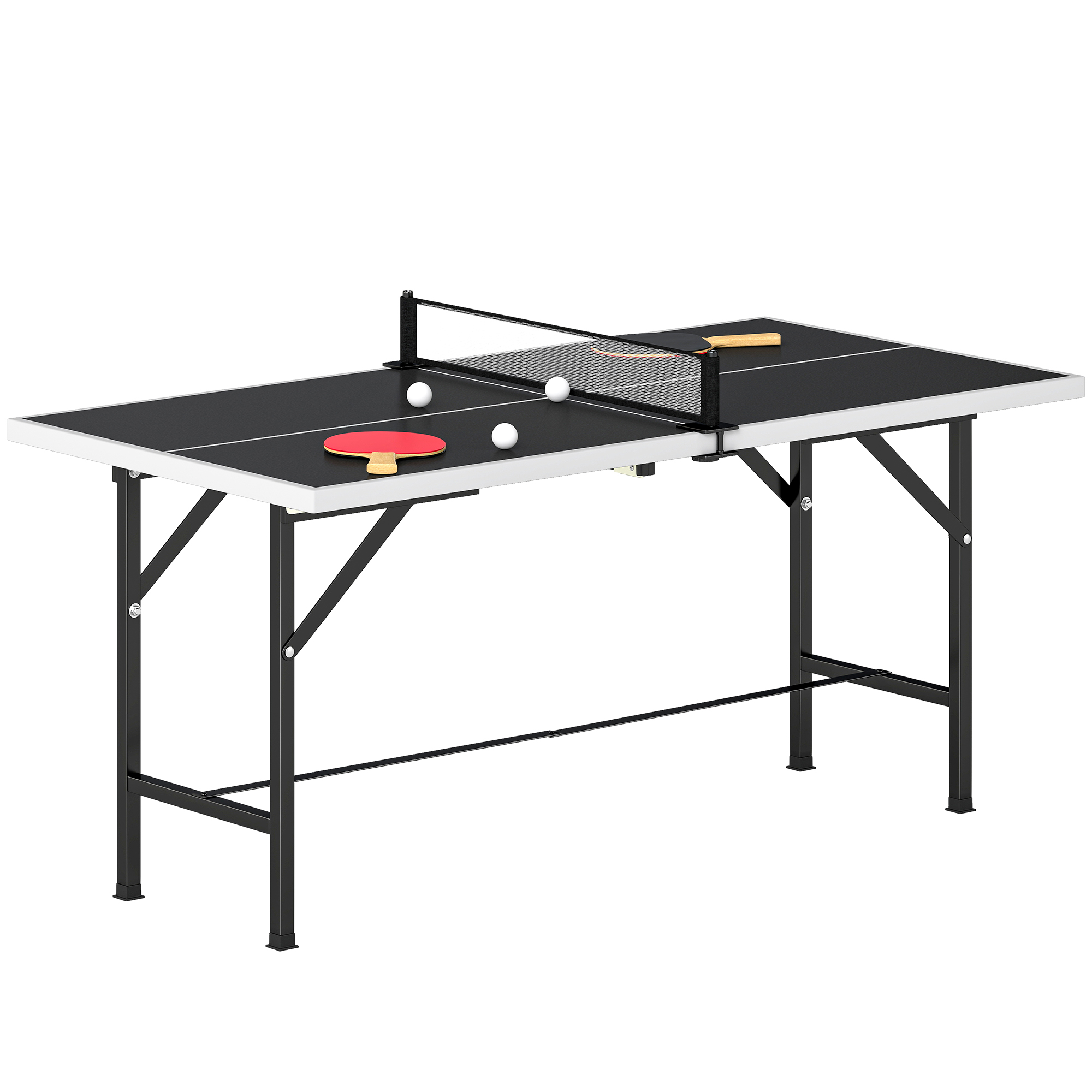 Mini-klapptisch-tischtennisplatte Mit Netz, 2 Schlägern Und 3 Bällen Für Drinnen Und Draußen, 152 X 76 X 70 Cm, Schwarz