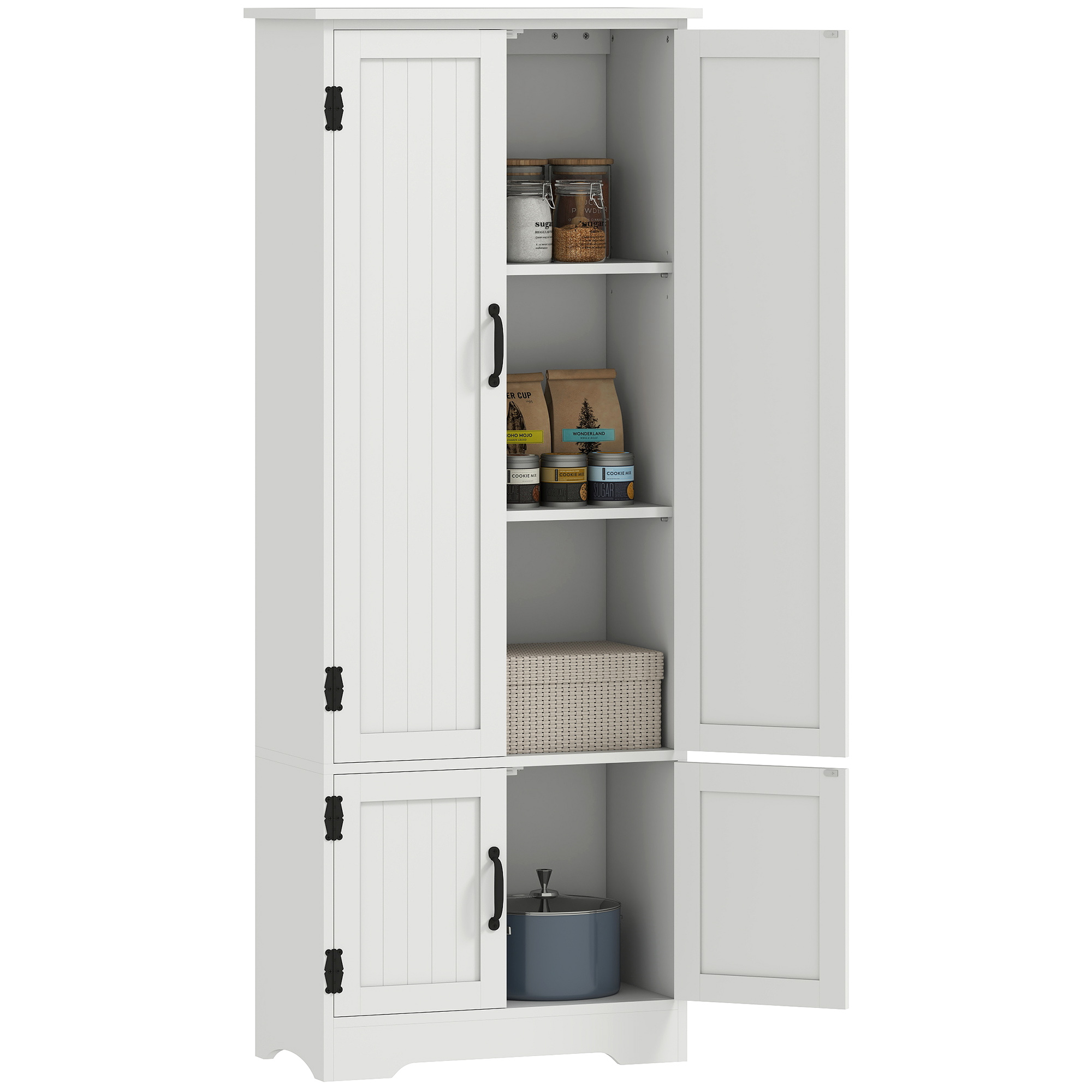 Küchen-sideboard, Moderner Küchenschrank Mit Vielfältigen Aufbewahrungsmöglichkeiten, 2 Schränke, 3 Einlegeböden, Mdf-platte, Weiß