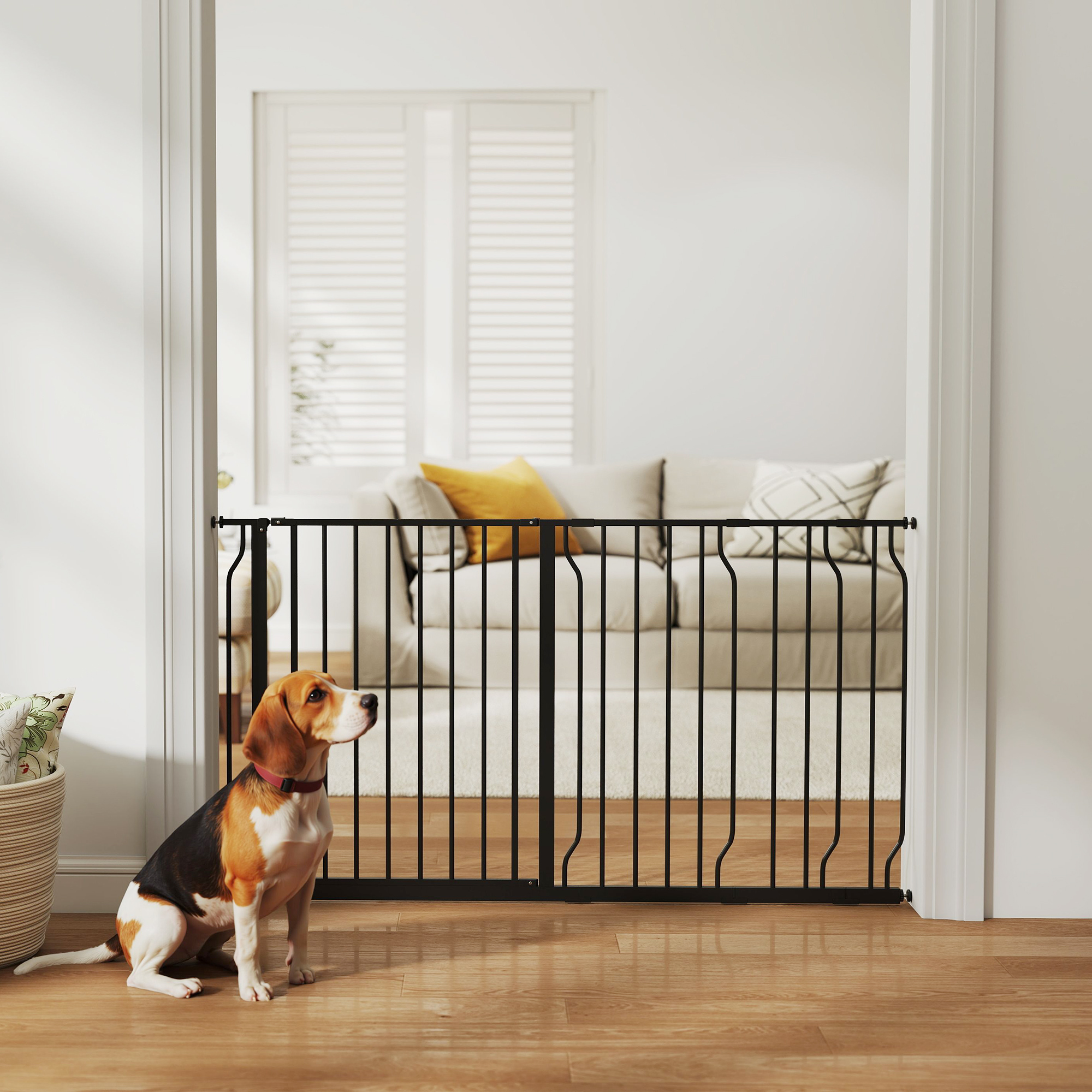 Pawhut Sicherheitsgitter Für Haustiere, Verstellbare Länge, Maße 145 Cm (l) X 76 Cm (h), Schwarz