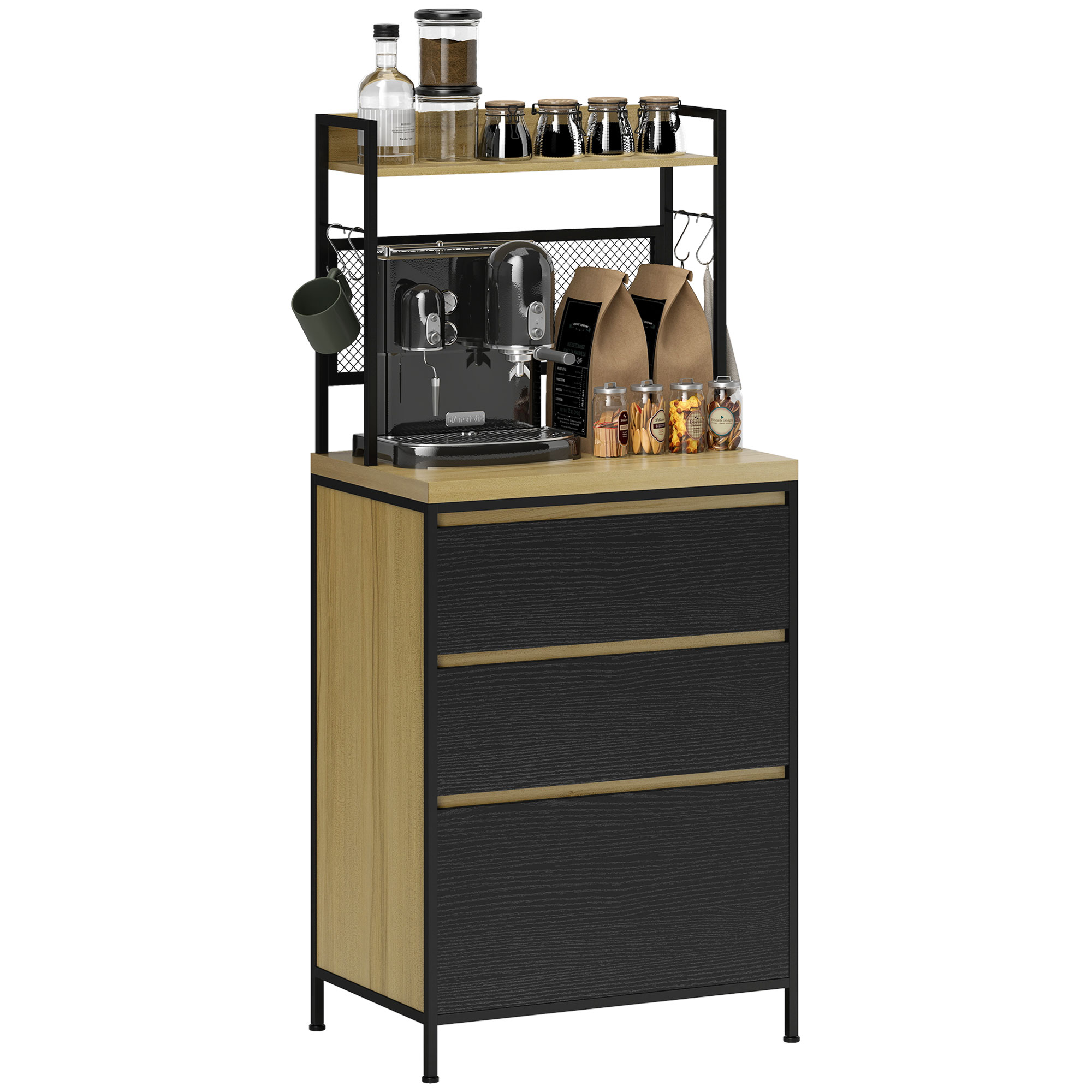Küchenschrank Im Industriestil Mit 3 Schubladen, Arbeitsplatte, Ablage Und 4 Haken, 60 X 40 X 132 Cm