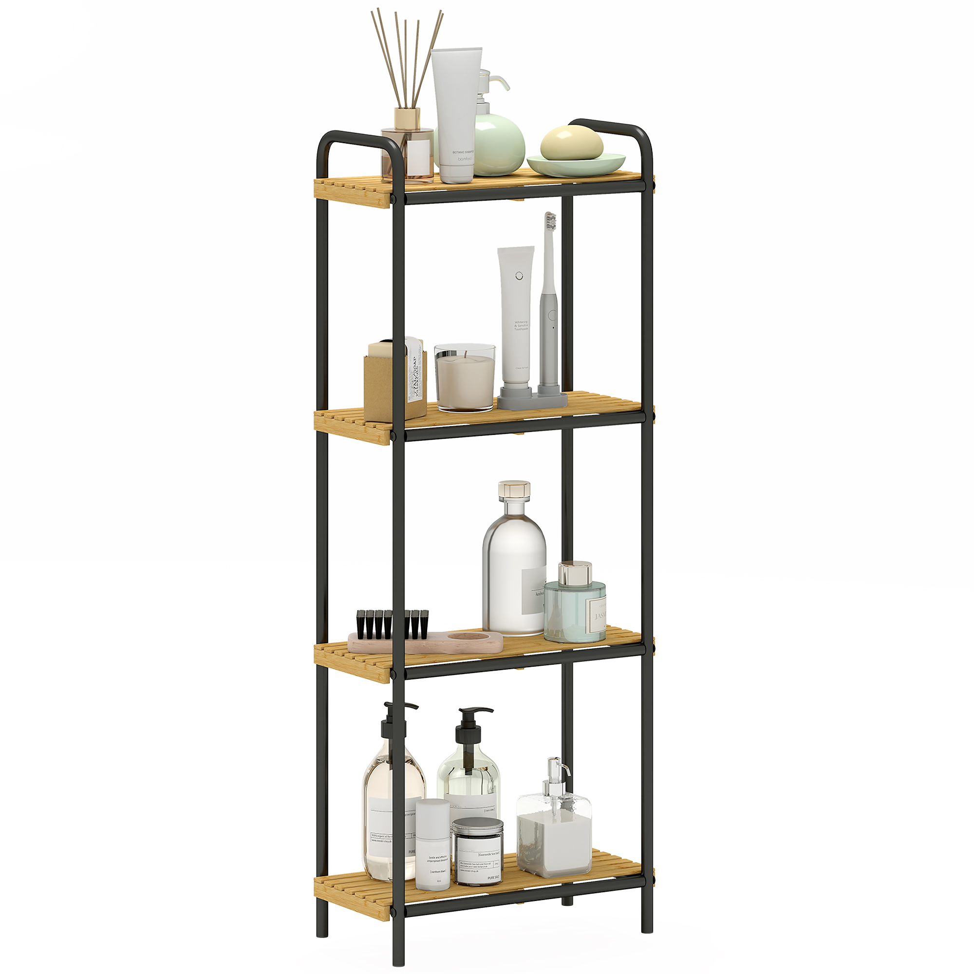 Badezimmerregal, 4-stufiges, Schmales, Freistehendes Ablageregal, Bambus, 1,5 X 21,5 X 106 Cm, Naturholzoptik