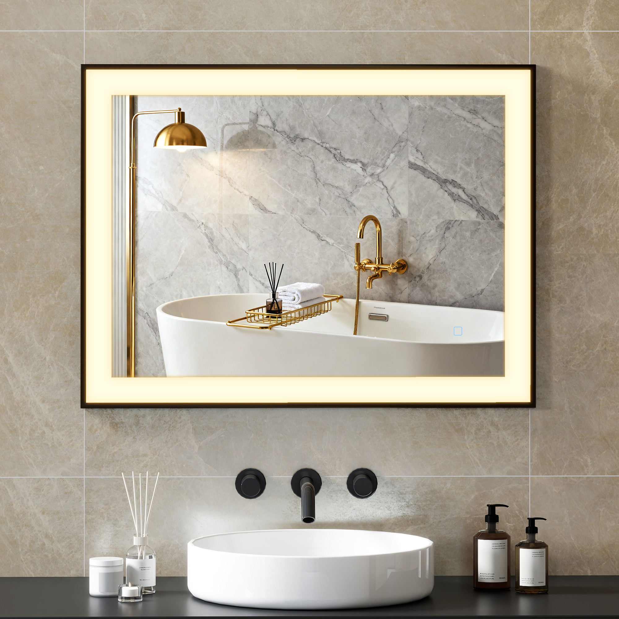 Badezimmerspiegel Mit Led-beleuchtung, 80 X 60 Cm, 3 Lichtfarben, Antibeschlagfunktion, Memory-funktion, Schutzart Ip44, Horizontal/vertikal