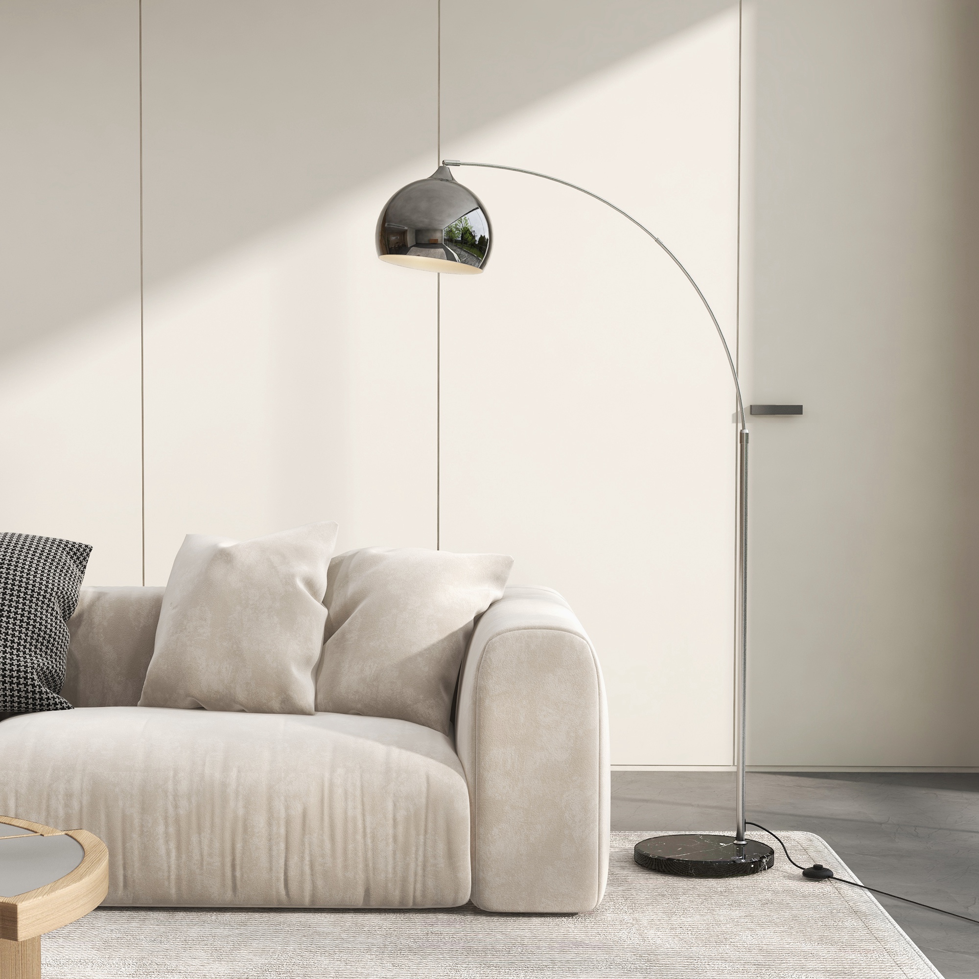 Moderne, Bogenförmige Stehleuchte, E27-fassung (40 W), Fußschalter, Maße: 110–115 X 30 X 170–180 Cm, Silber/schwarz