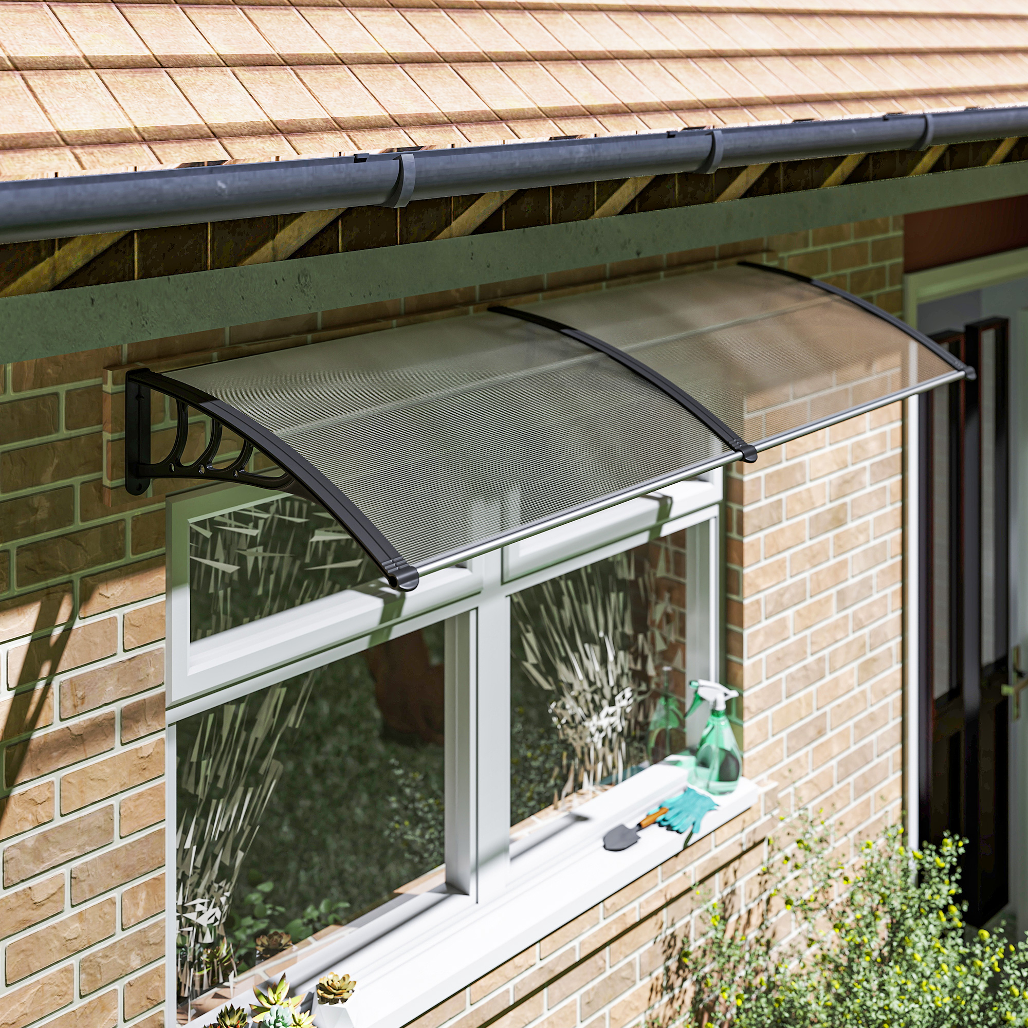Outsunny Eingangstür-vordach, Außentürüberdachung Aus Robustem Polycarbonat Und Aluminium, Regen- Und Uv-schutz Für Terrasse Und Balkon, 195 X 75 Cm, Transparent