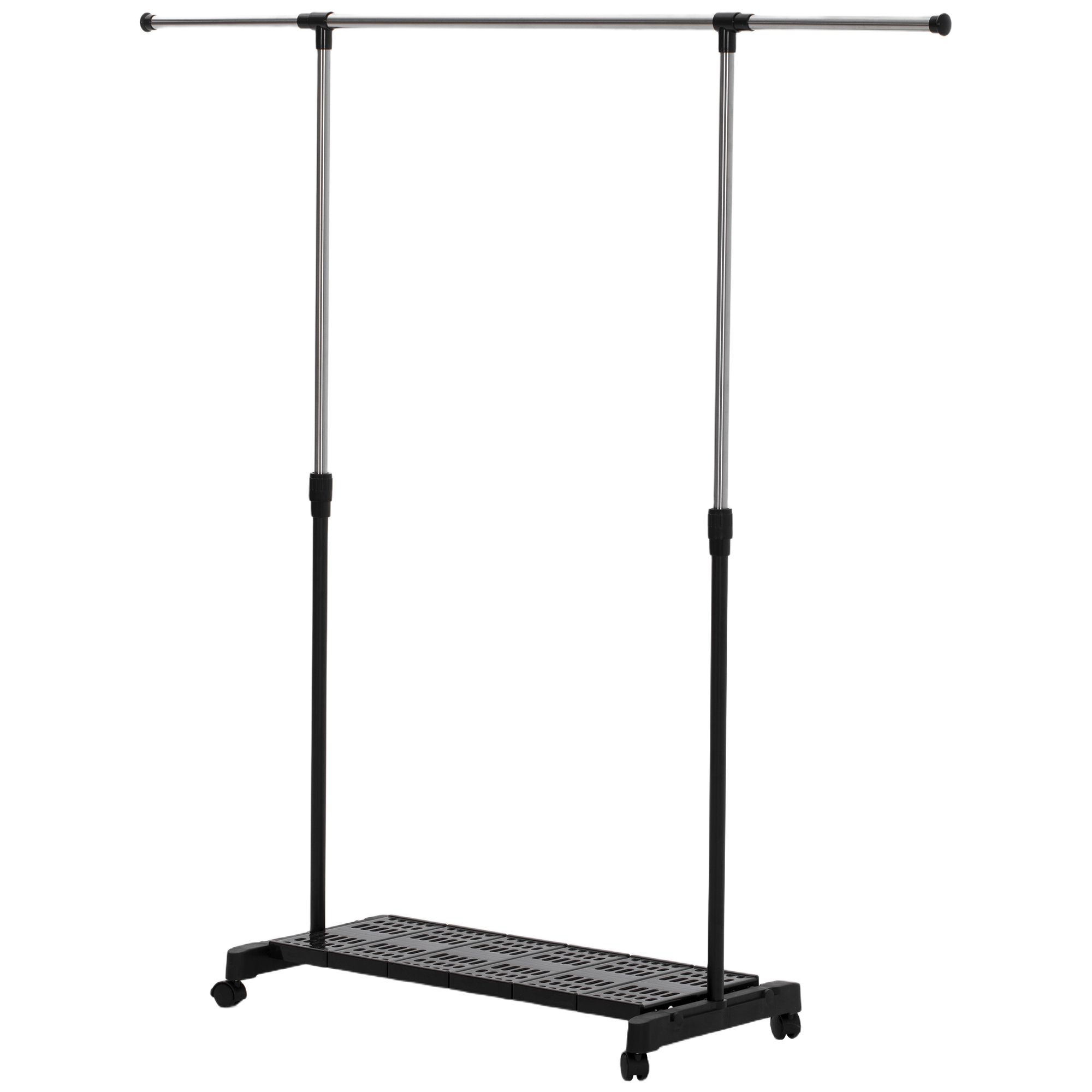 Ausziehbarer Wäscheständer Mit Rollen, Edelstahlstange Und Schuhablage, 159 X 42 X 168 Cm, Schwarz Und Silber
