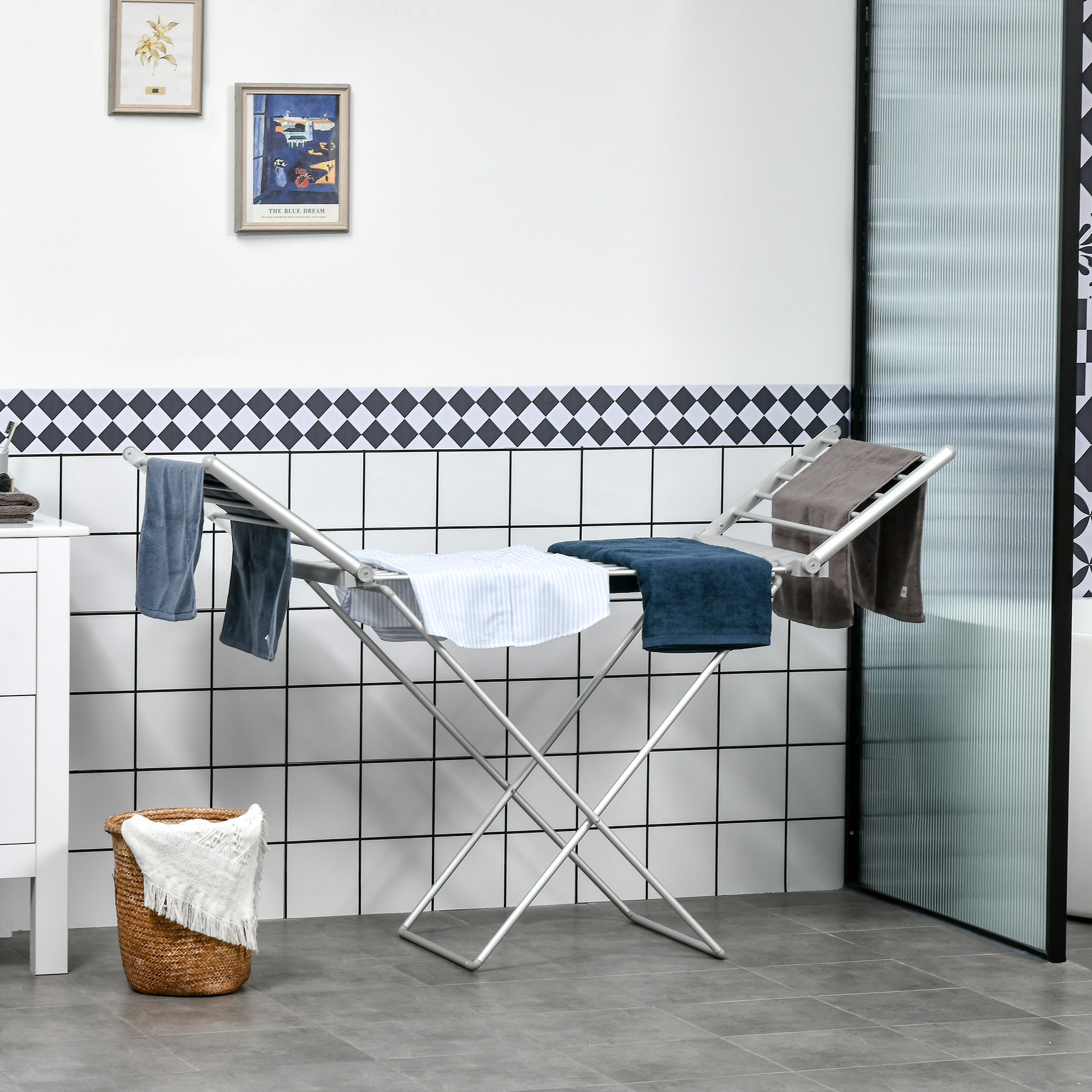 Elektrisch Beheizter Wäscheständer Mit Flügeln, Platzsparender, Faltbarer Wäscheständer Aus Aluminiumlegierung, 144 X 53 X 91 Cm, Silber