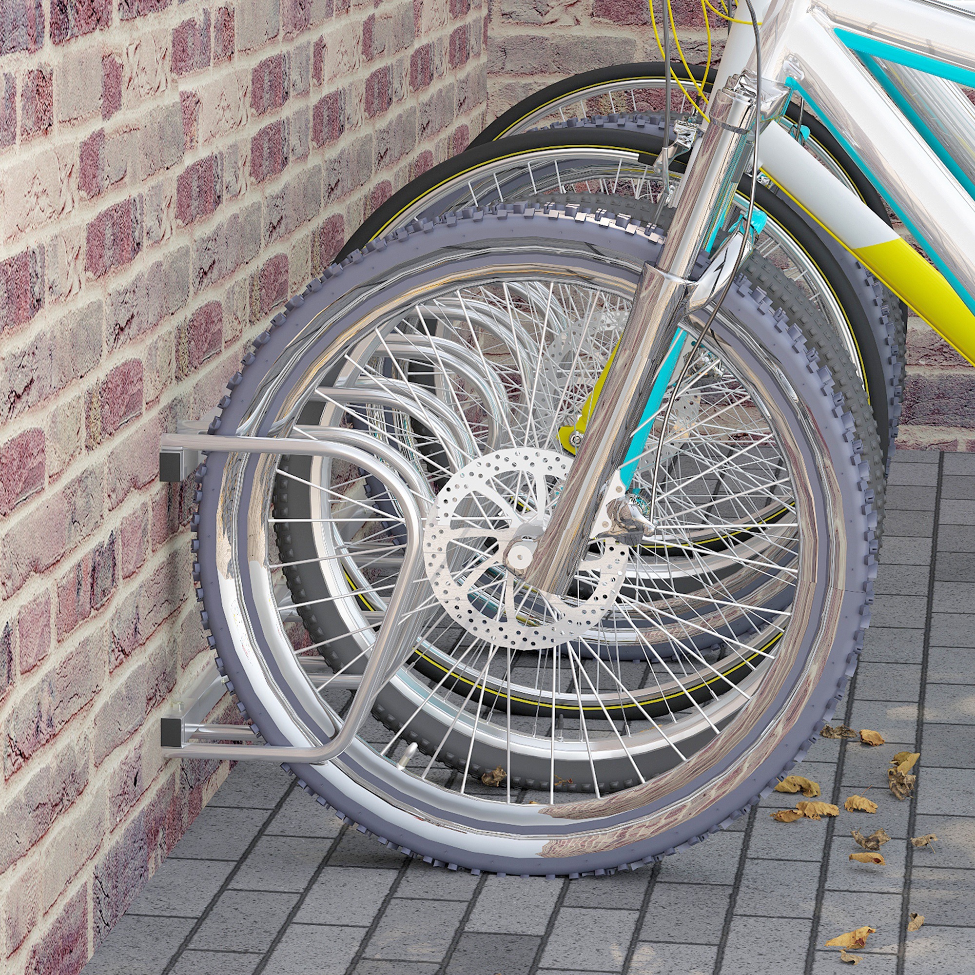 Fahrradständer Zur Boden- Oder Wandmontage, Stahlständer Für 5 Fahrräder, Raddurchmesser Bis 65 Mm, 145 X 33 X 27 Cm, Silber