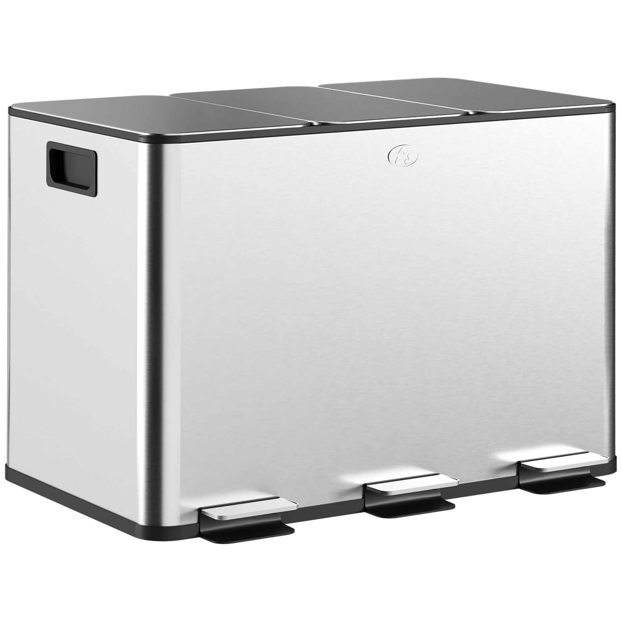 Küchenabfalleimer Aus Edelstahl Mit 3 Fächern (3 X 10 L) Mit Pedalen, Soft-close-deckeln Und Herausnehmbarem Eimer, Silber