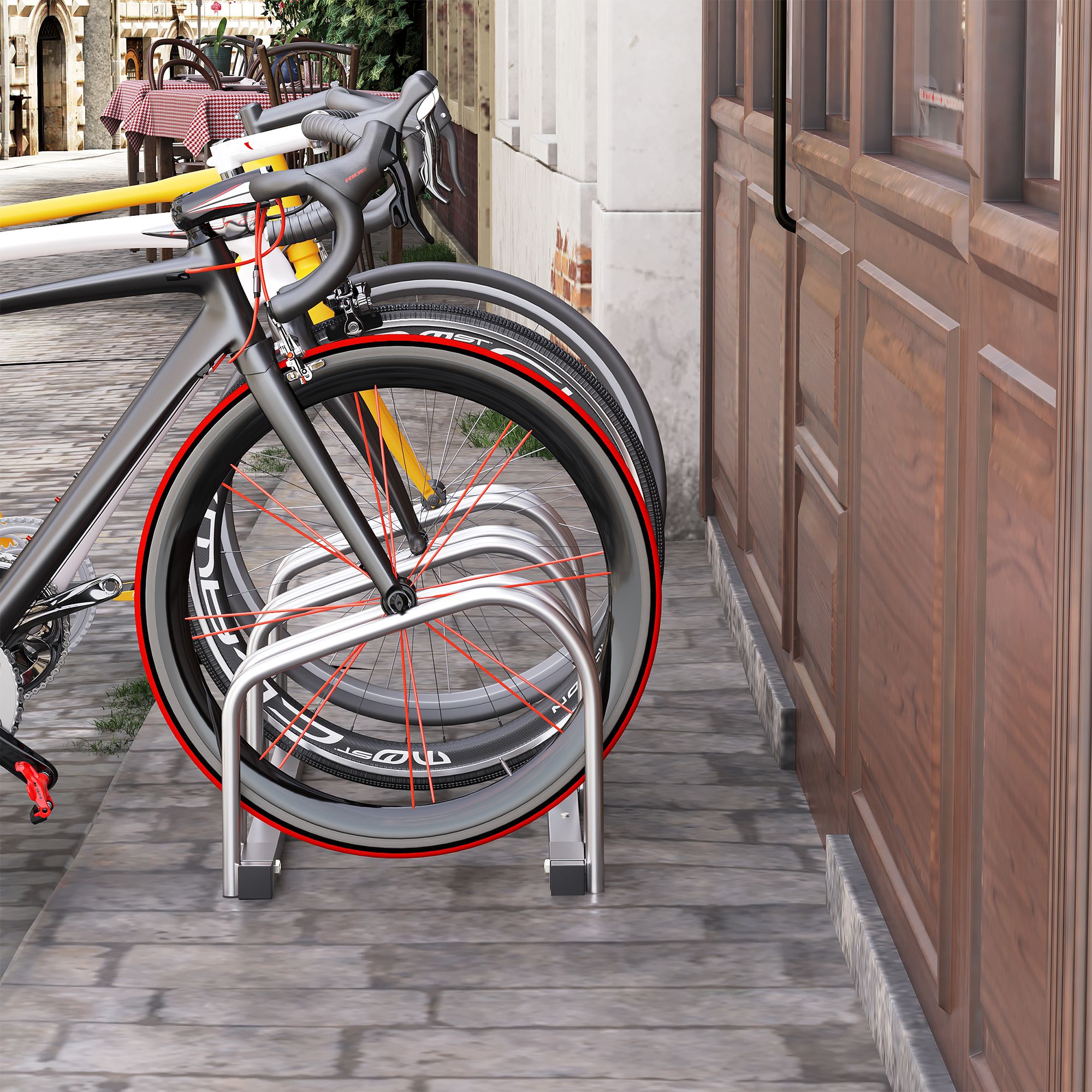 Homcom Fahrradparkständer Für 3 Fahrräder, Für Drinnen Und Draußen, 76 X 33 X 27 Cm, Silber