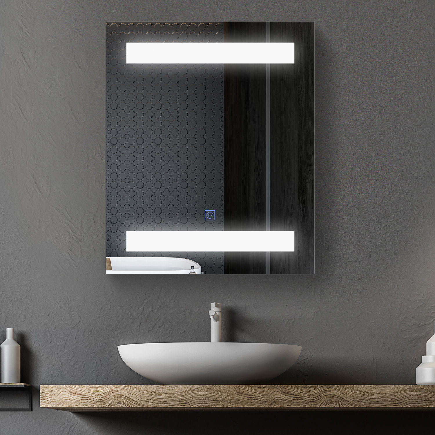 Badezimmerschrank Mit Spiegel, Led-beleuchtung, 2 Ablagen Und Touch-schalter Für Schlafzimmer-wc, 50 X 15 X 60 Cm, Weiß