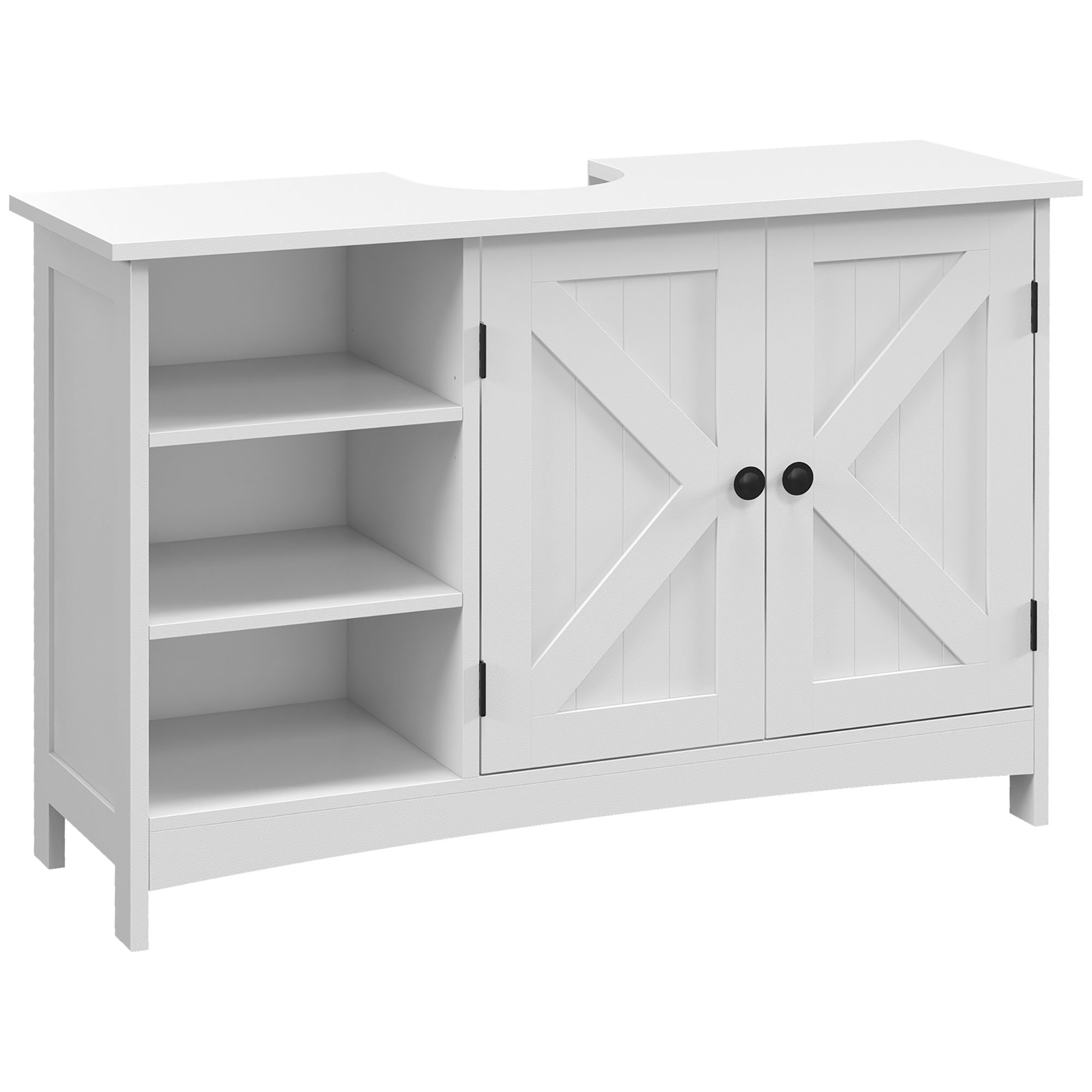 Freistehender Spülenunterschrank Mit 2 Türen Und Verstellbaren, Kippsicheren Einlegeböden, Modernes Design, 90 X 30 X 60 Cm, Weiß