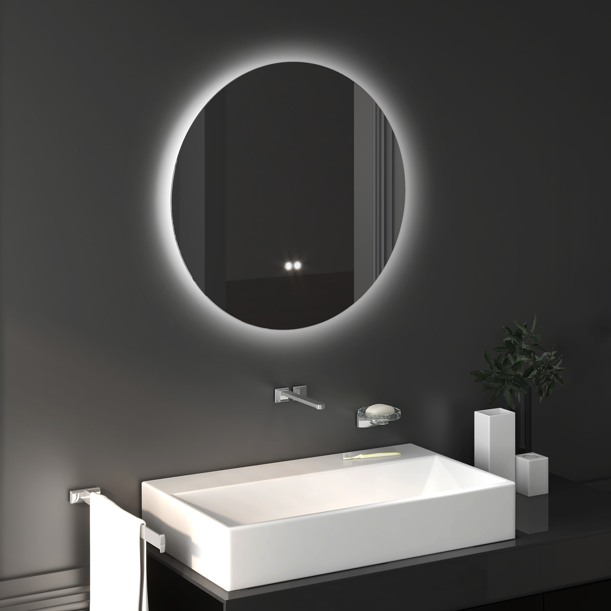 Runder Led-badezimmerspiegel (70 Cm) Mit Beleuchtung, 3 Farben (3000–6500 K), Hintergrundbeleuchteter Wandspiegel Mit Touch-schaltern, Einstellbarer Helligkeit, Memory-funktion Und Antibeschlagfunktio